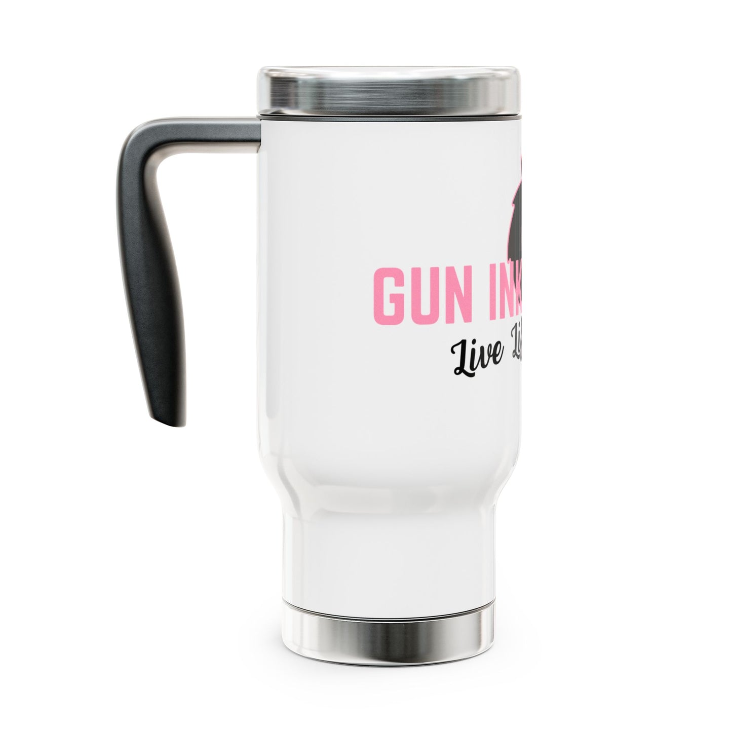 Stainless Steel Travel Mug with Handle, 14oz - Pink GID