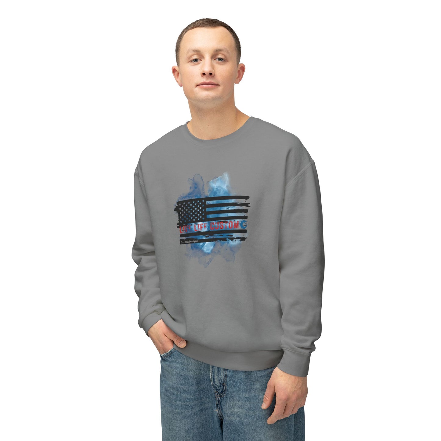 Lightweight Crewneck Sweatshirt - Water Color Flag