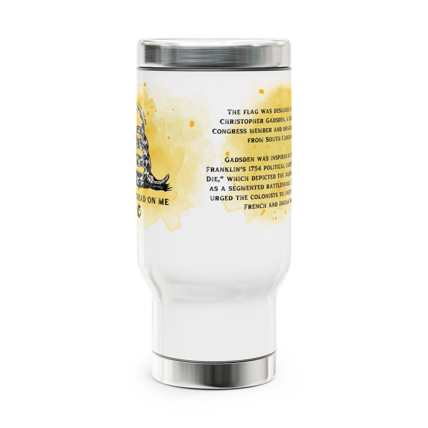 Stainless Steel Travel Mug with Handle, 14oz - Don't Tread on Me