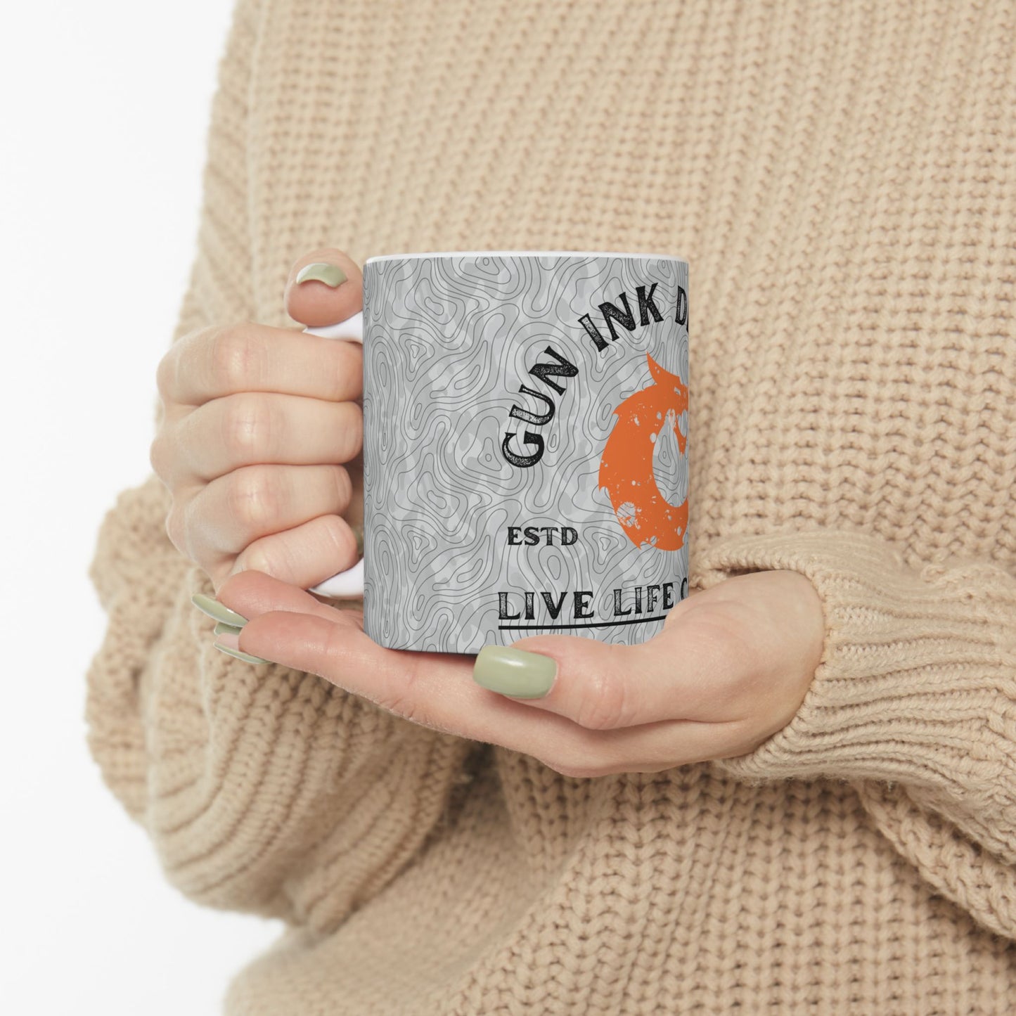 Ceramic Mug, (11oz, 15oz) - Light Topo Logo