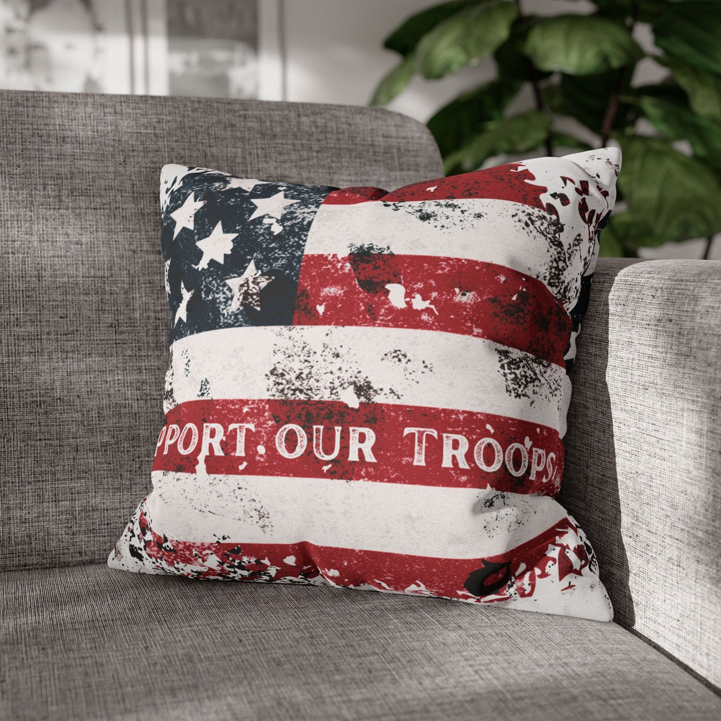 Spun Polyester Square Pillowcase - Support our Troops