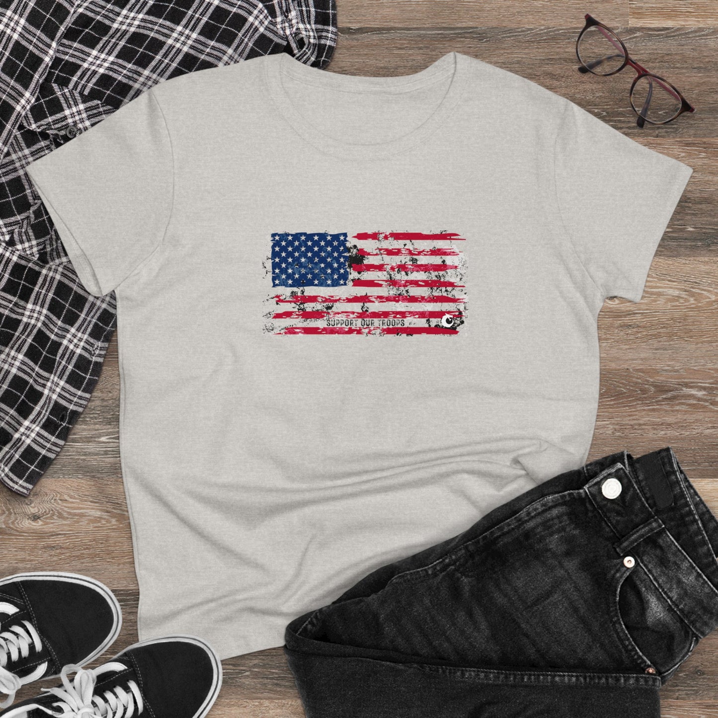 Women's Midweight Cotton Tee - Distressed Flag