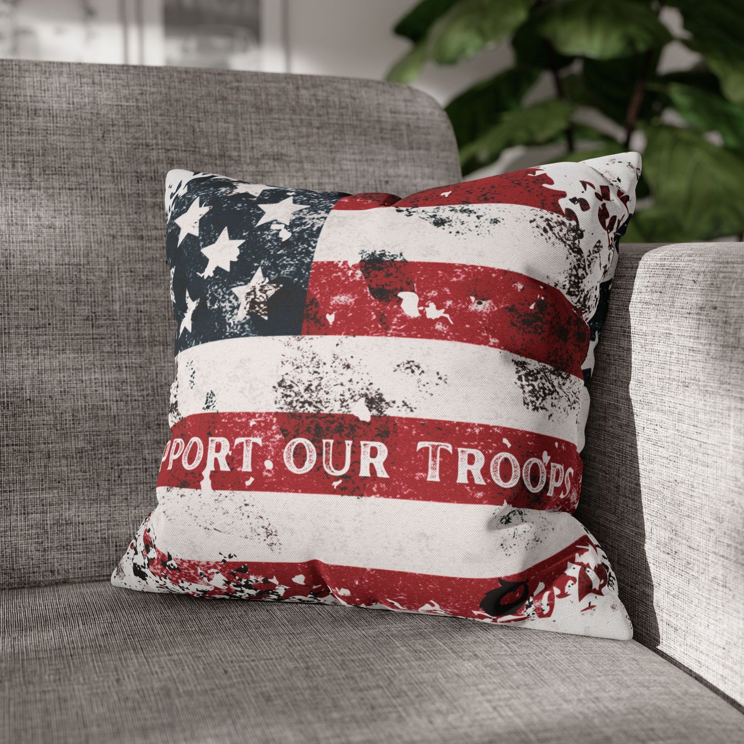 Spun Polyester Square Pillowcase - Support our Troops