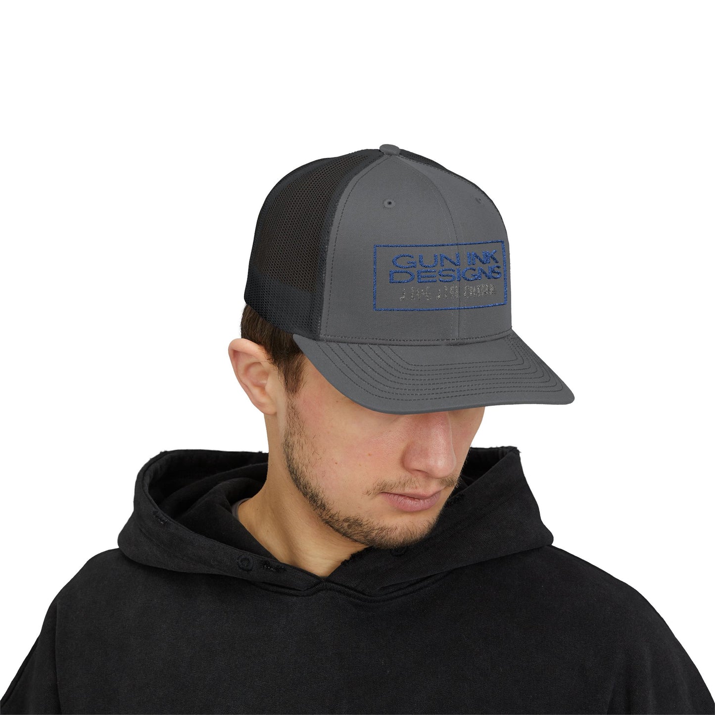 Snapback Trucker Cap - Blue and Gray Rectangle