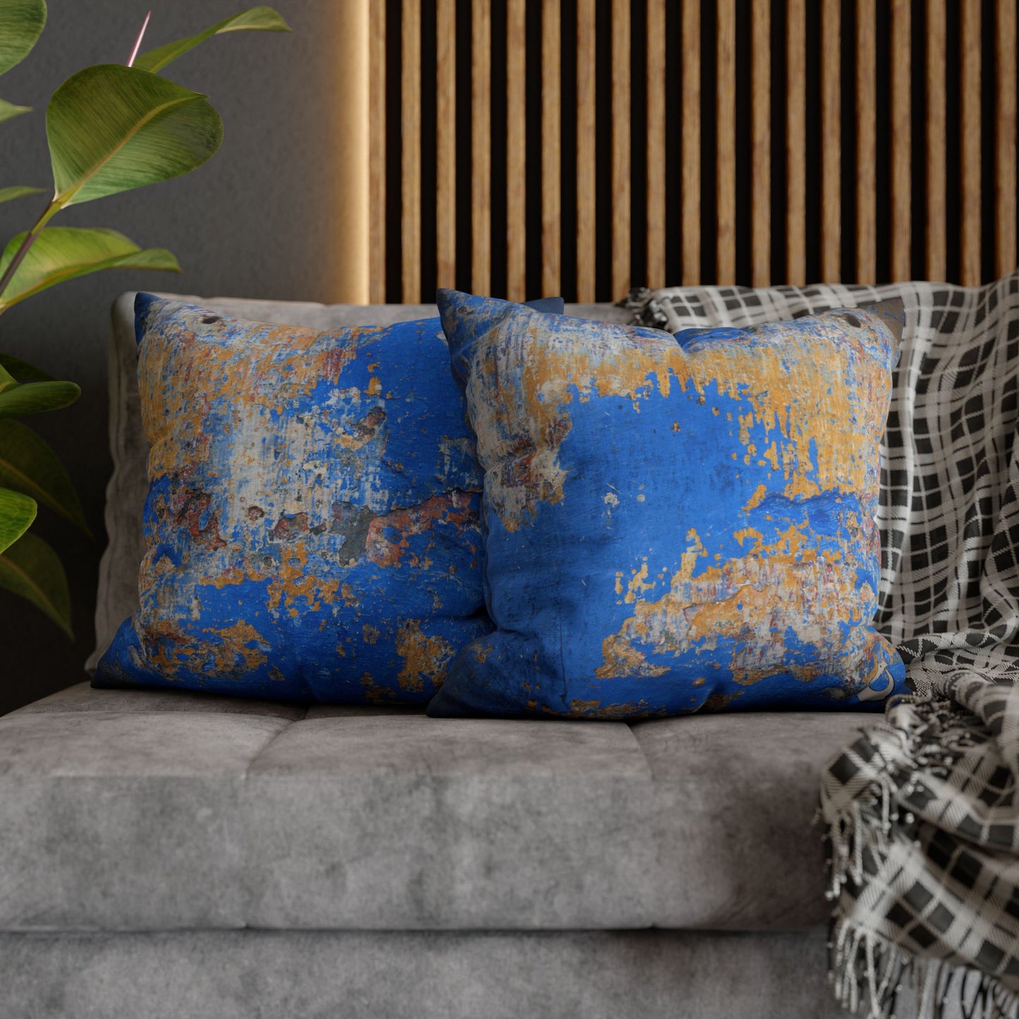 Spun Polyester Square Pillowcase - Blue Wall