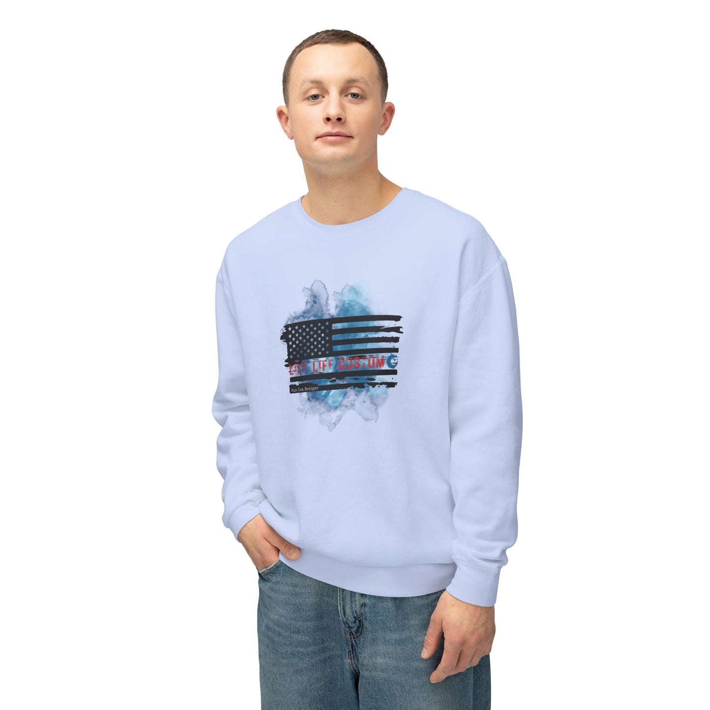 Lightweight Crewneck Sweatshirt - Water Color Flag
