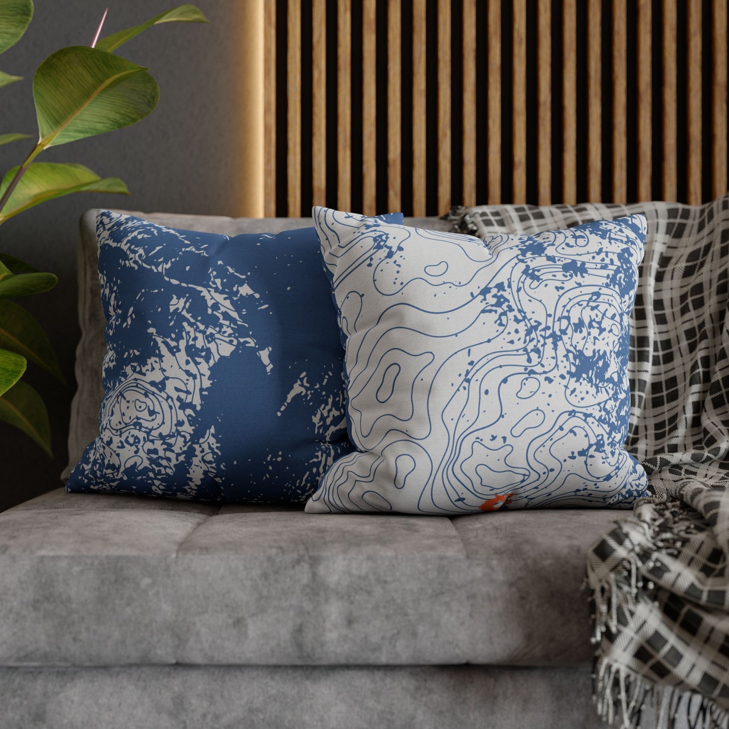 Spun Polyester Square Pillowcase - Blue Topography