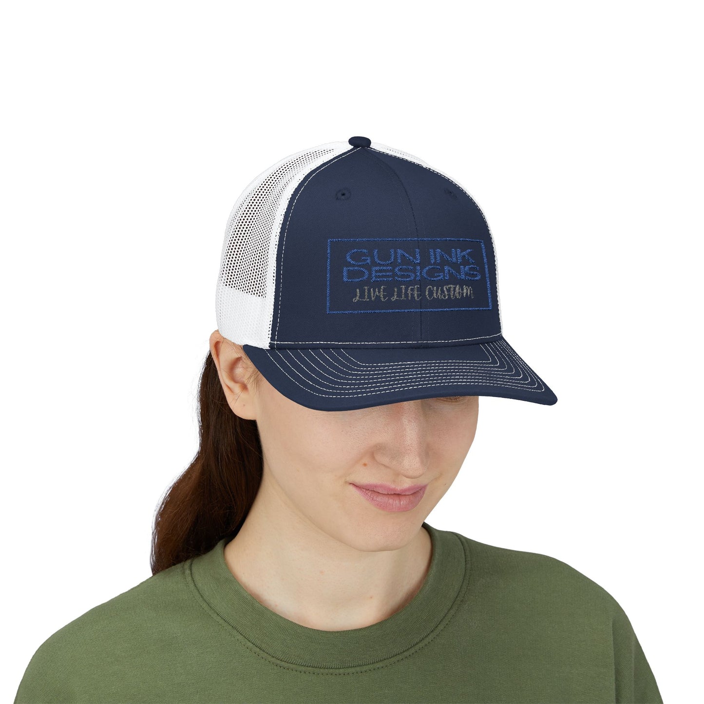Snapback Trucker Cap - Blue and Gray Rectangle