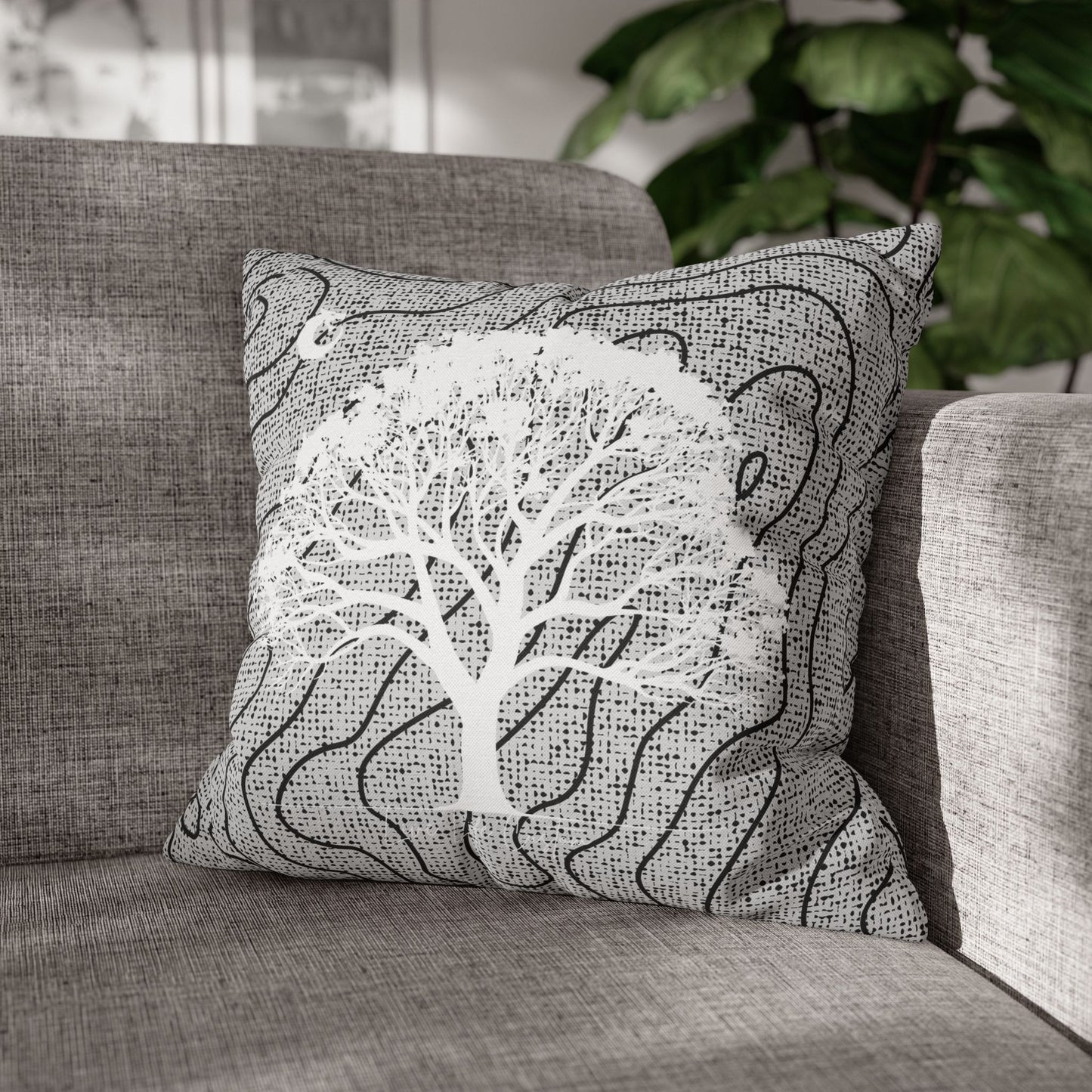 Spun Polyester Square Pillowcase - White Tree