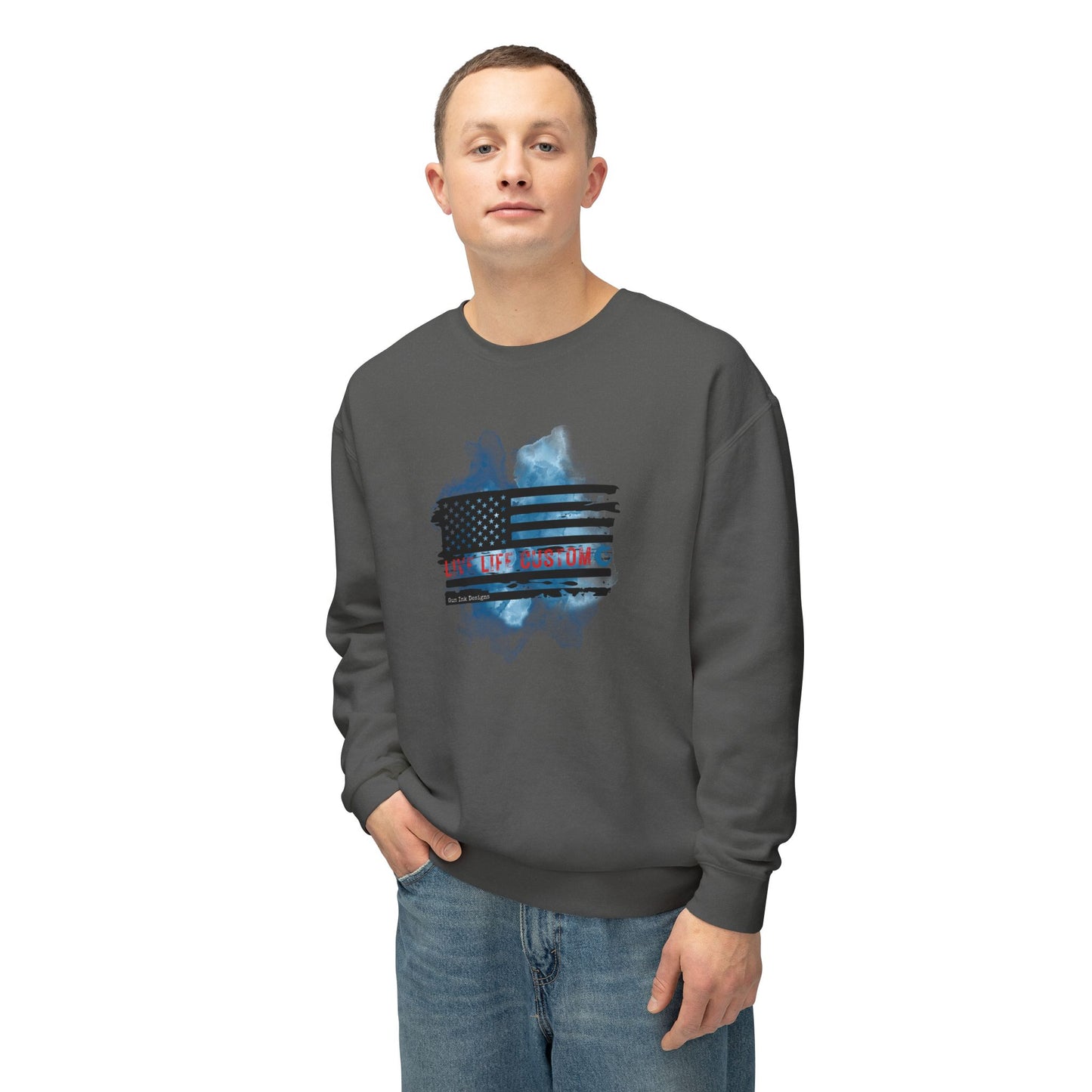 Lightweight Crewneck Sweatshirt - Water Color Flag