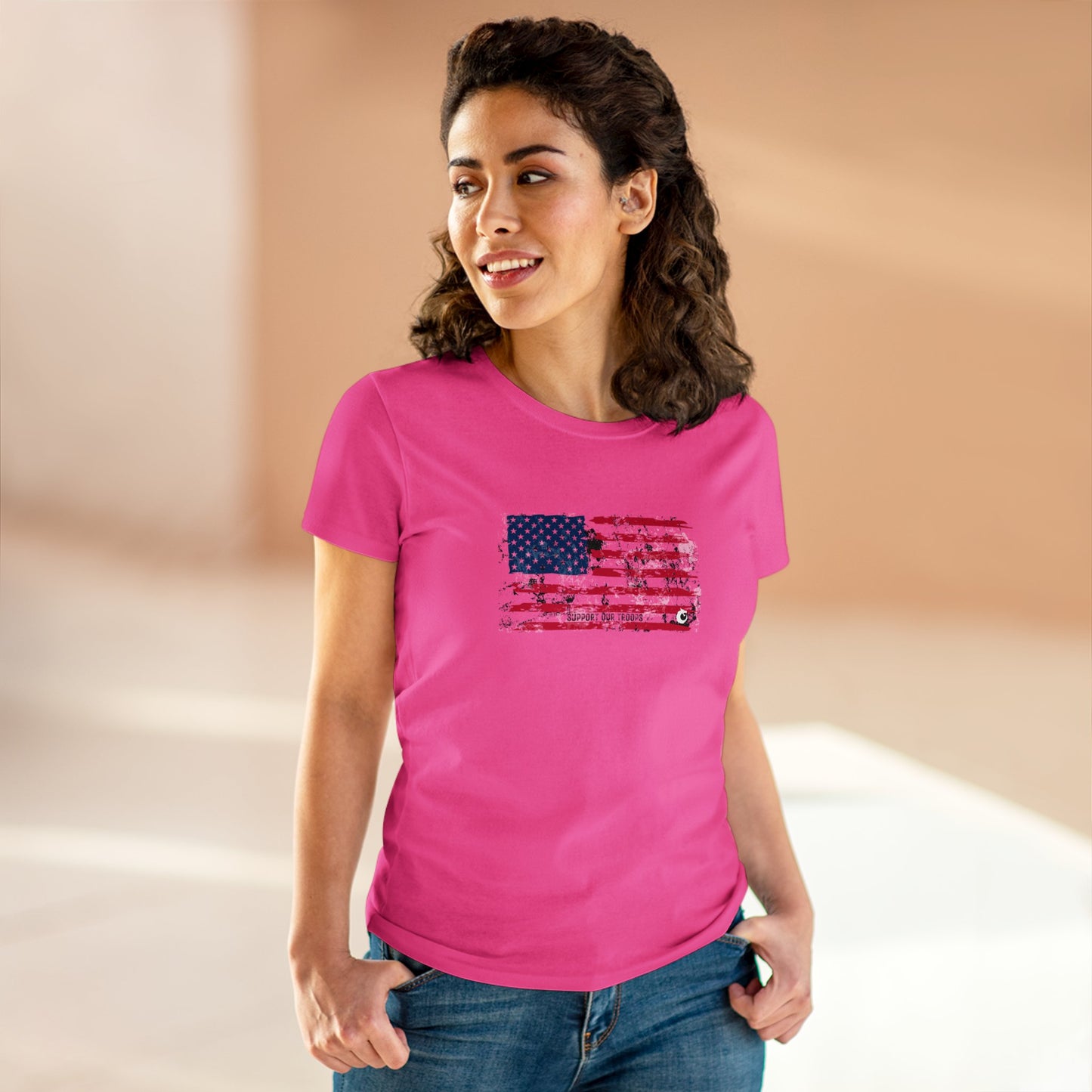 Women's Midweight Cotton Tee - Distressed Flag