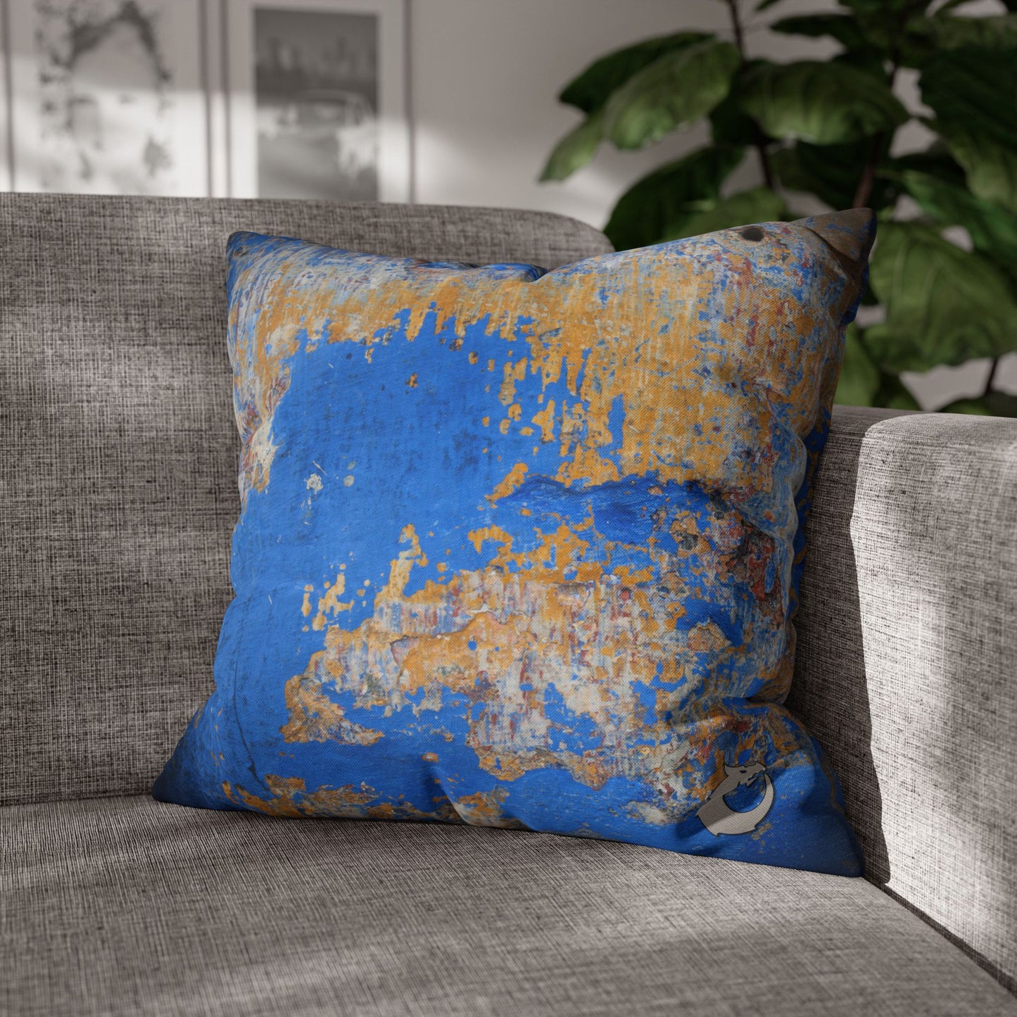 Spun Polyester Square Pillowcase - Blue Wall