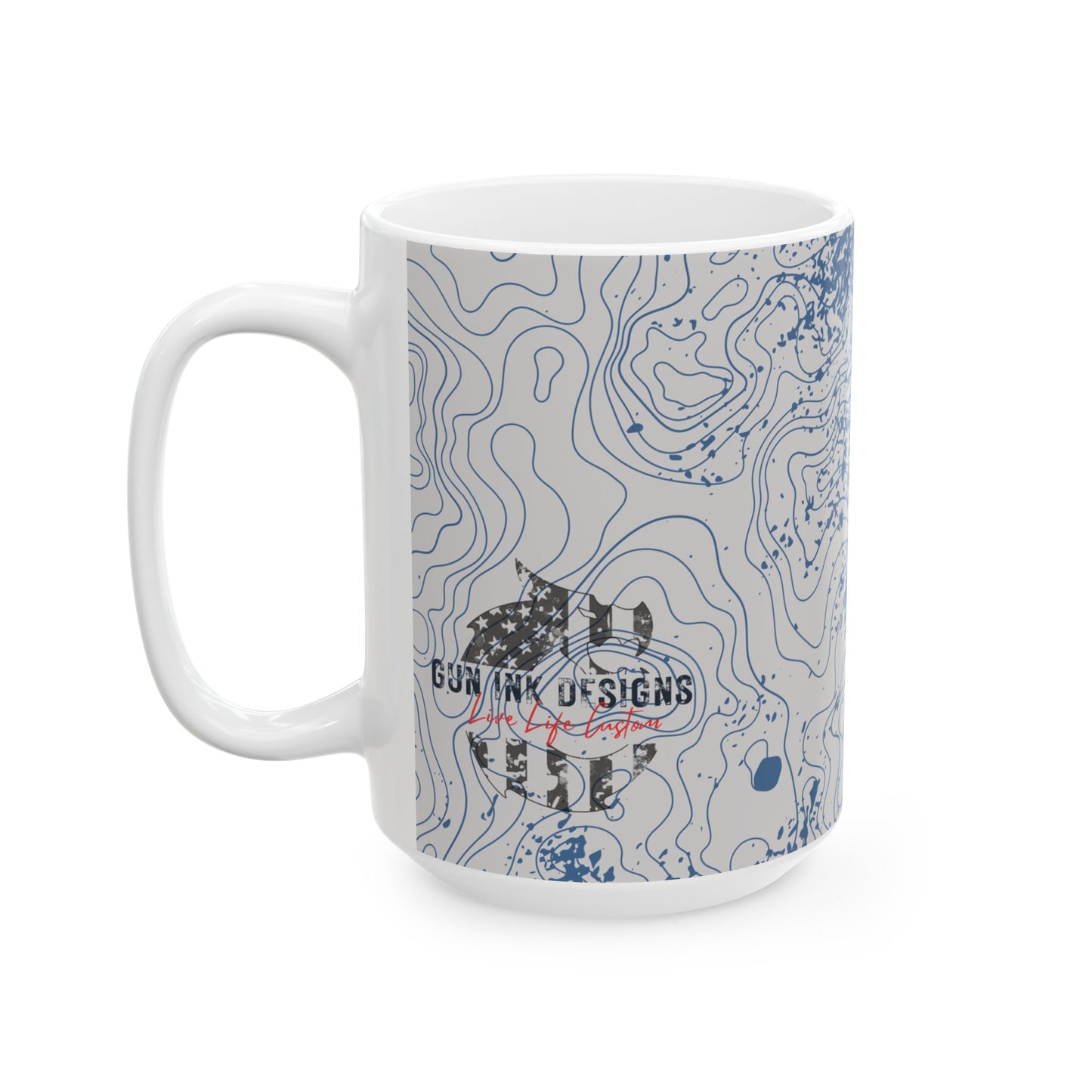 Ceramic Mug, (11oz, 15oz) - Blue Topo