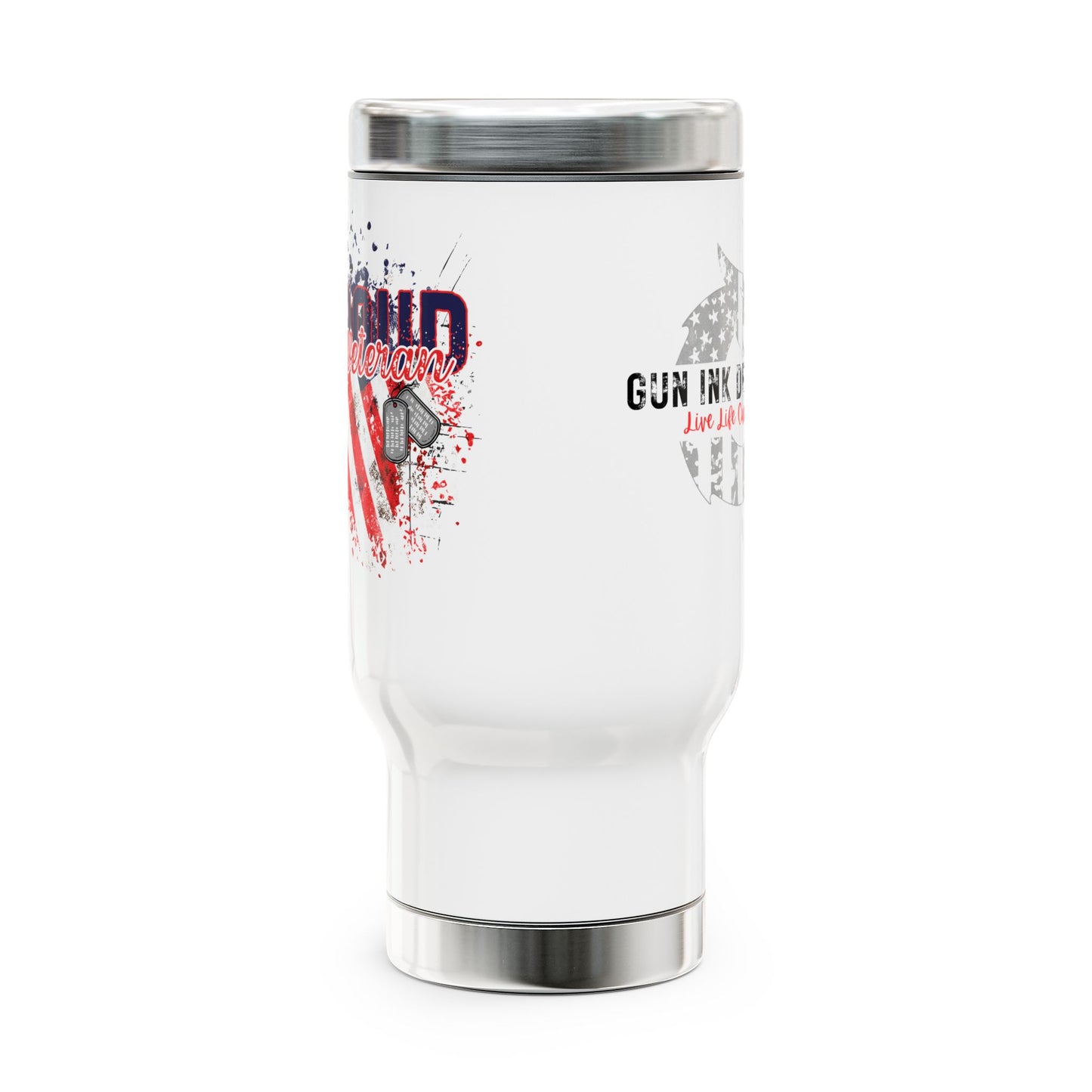 Stainless Steel Travel Mug with Handle, 14oz - Proud Veteran