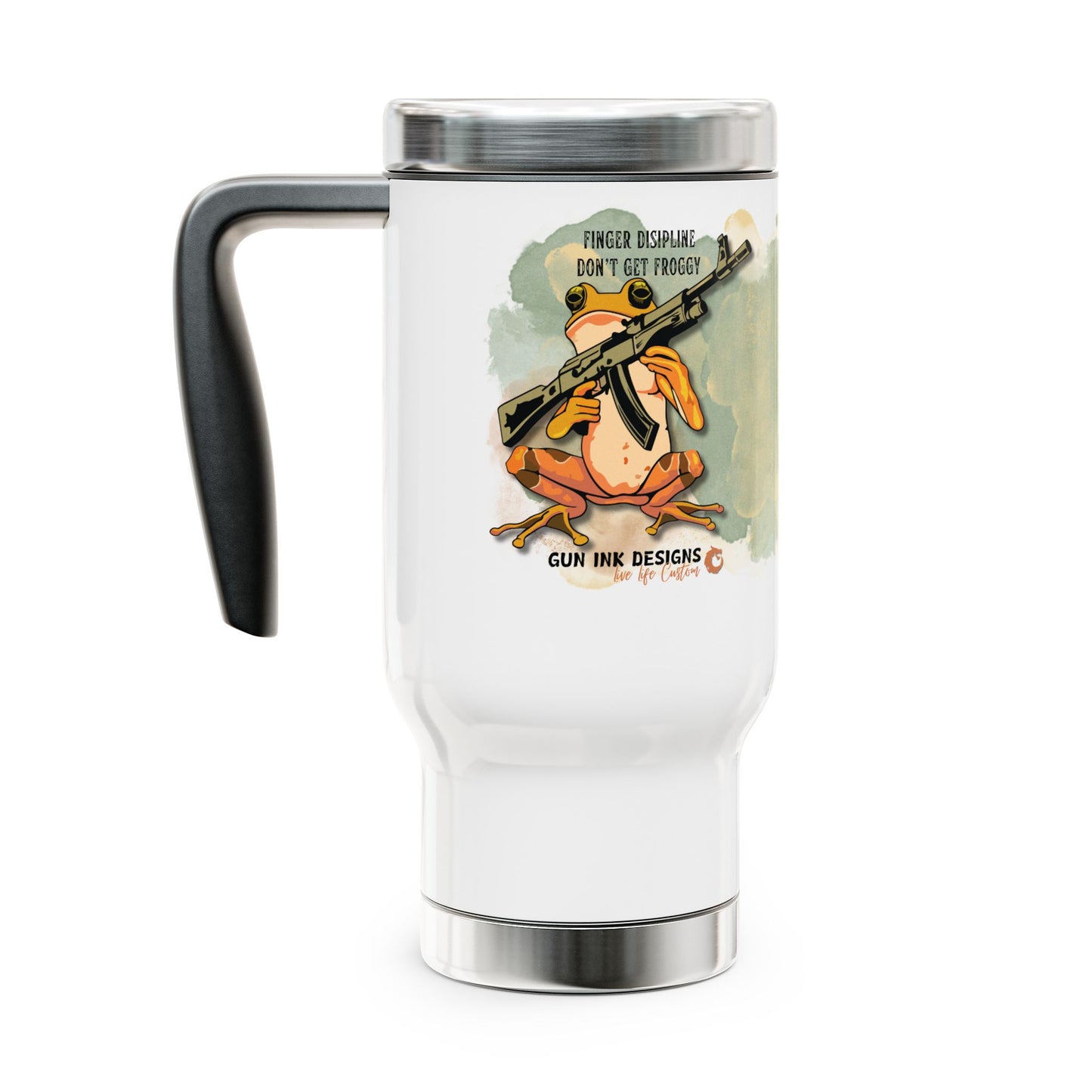 Stainless Steel Travel Mug with Handle, 14oz - Finger Disipline