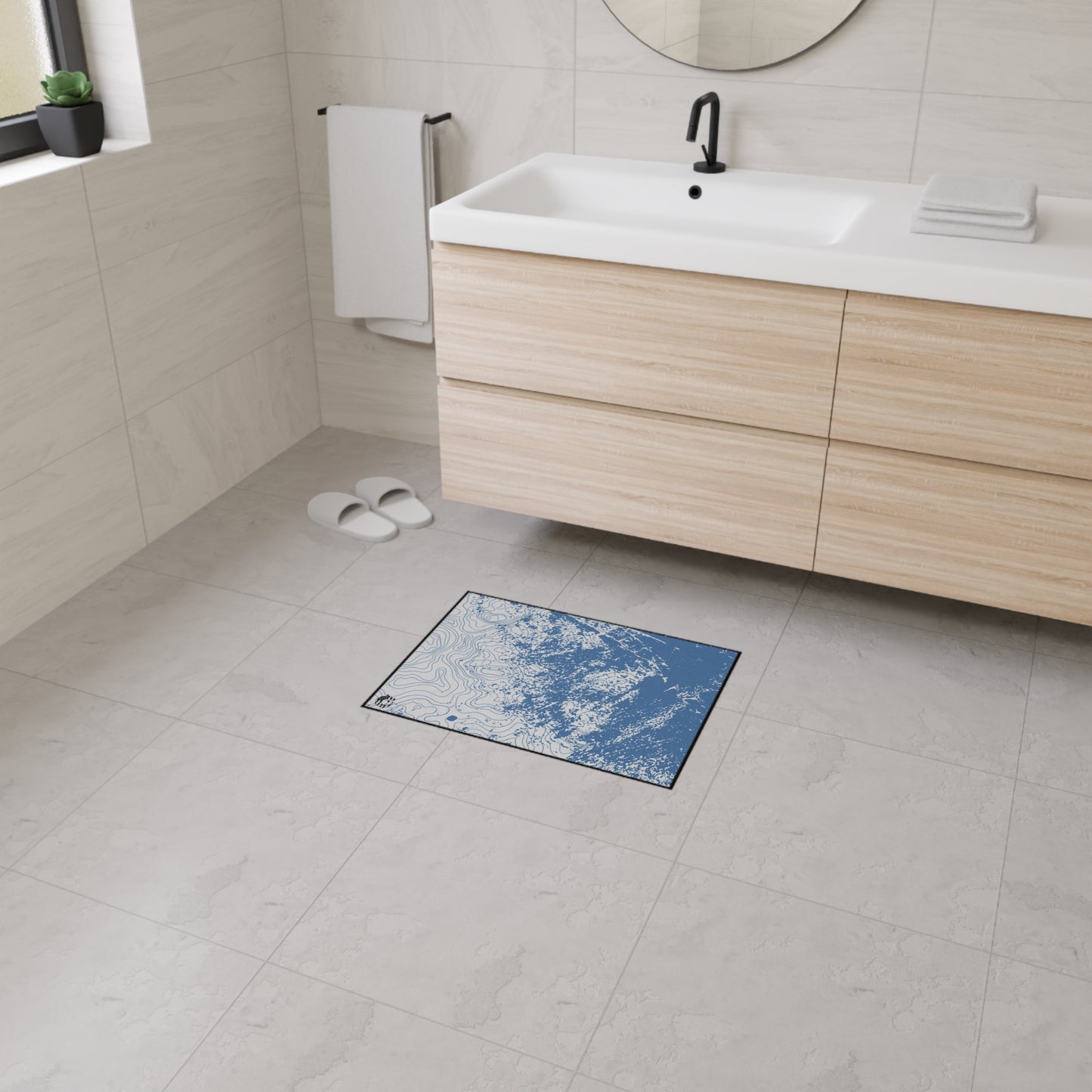 Stylish Heavy Duty Floor Mat - Blue Topographic Design