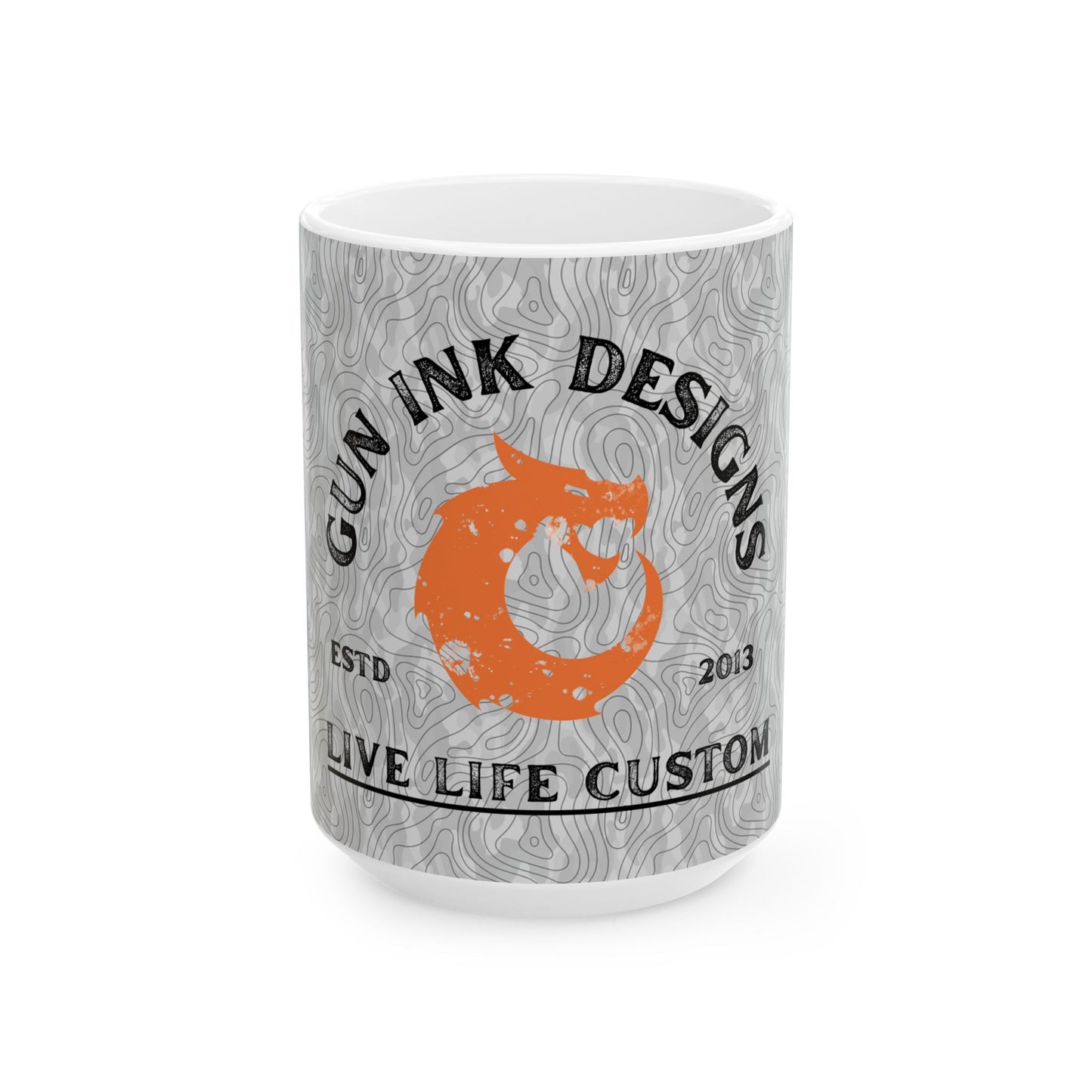 Ceramic Mug, (11oz, 15oz) - Light Topo Logo