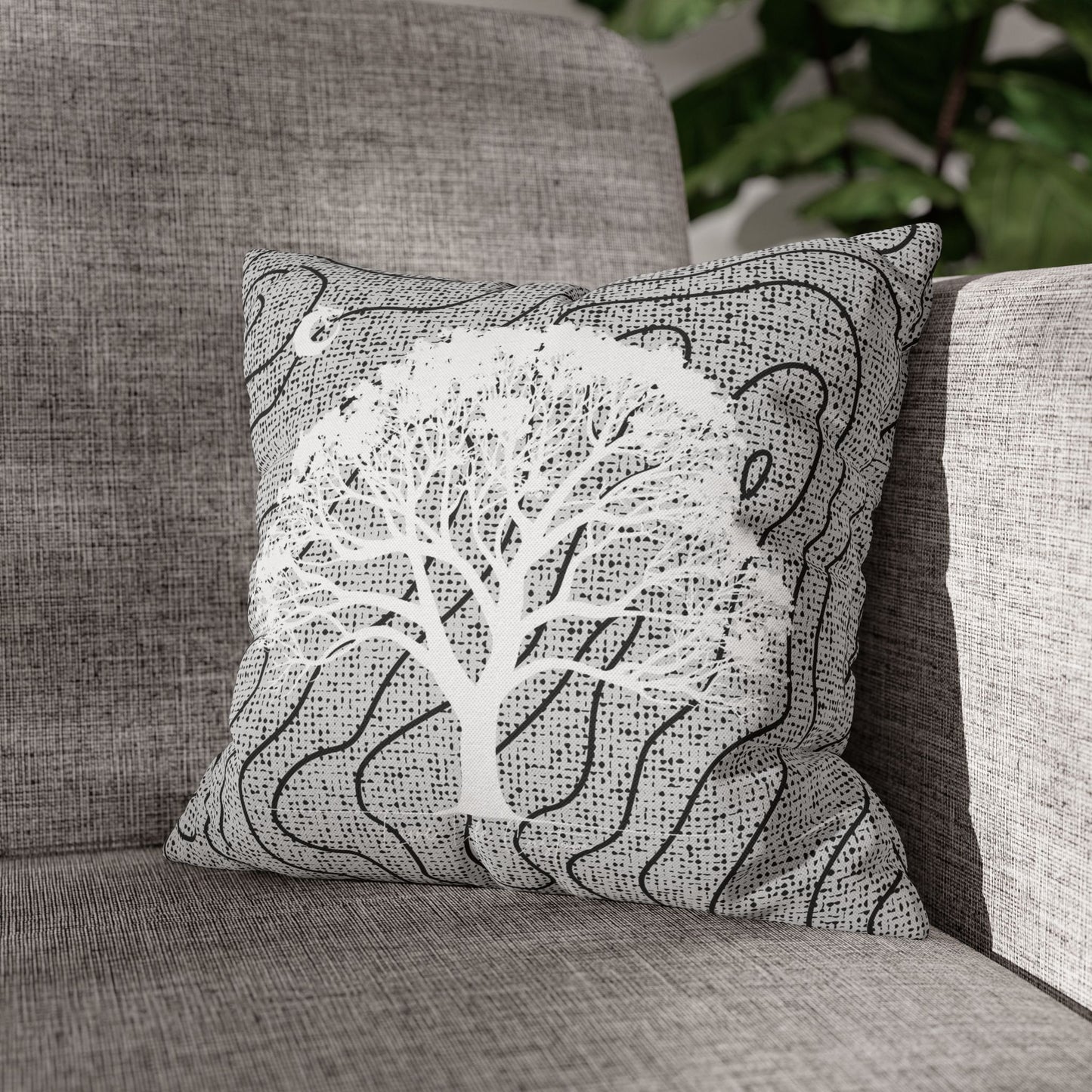 Spun Polyester Square Pillowcase - White Tree