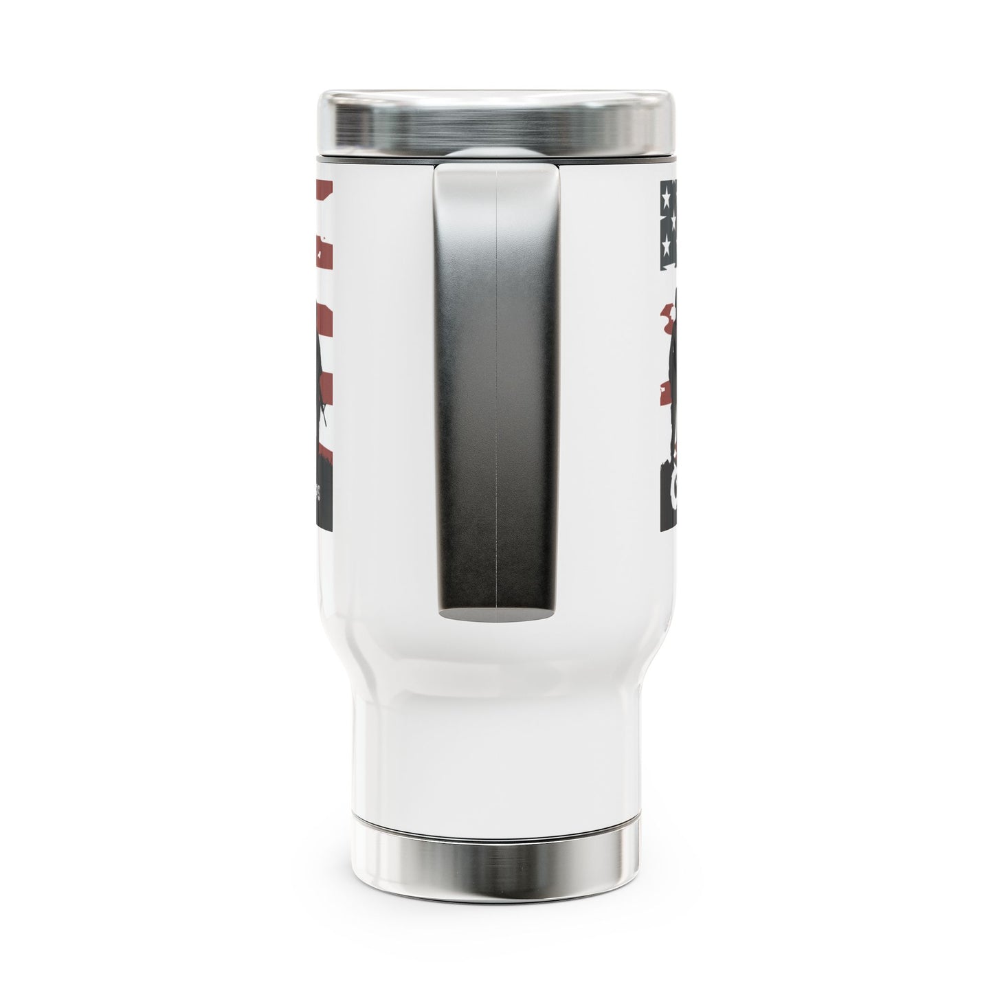 Stainless Steel Travel Mug with Handle, 14oz - Support Our Troops