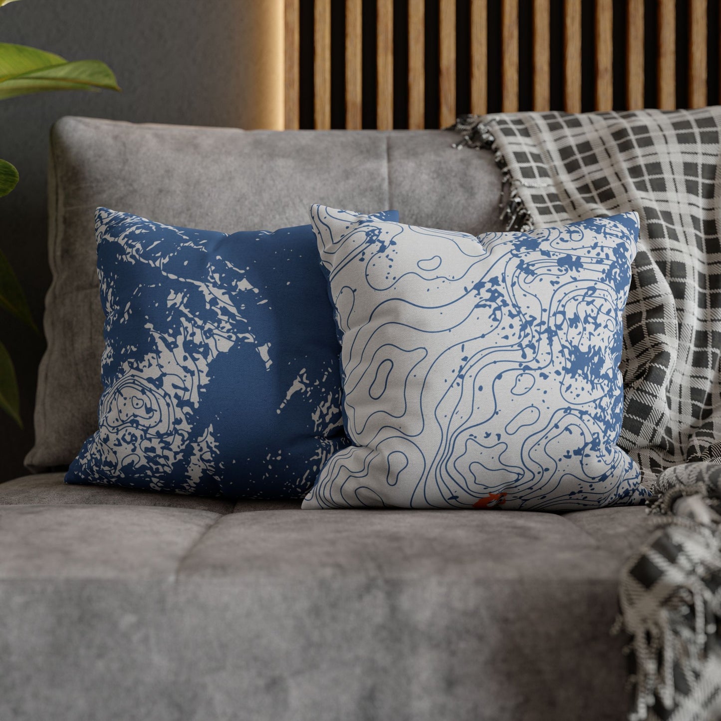 Spun Polyester Square Pillowcase - Blue Topography