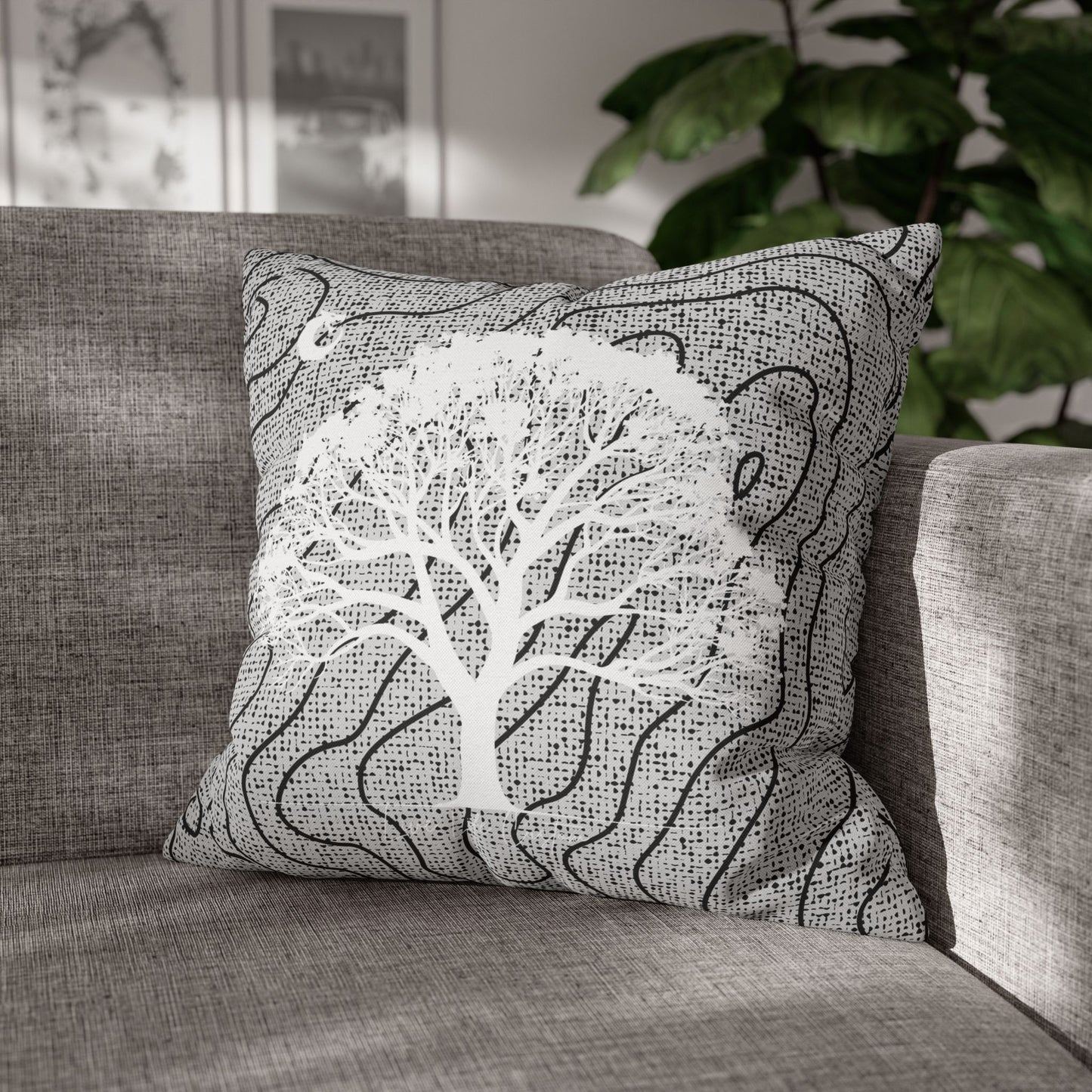 Spun Polyester Square Pillowcase - White Tree