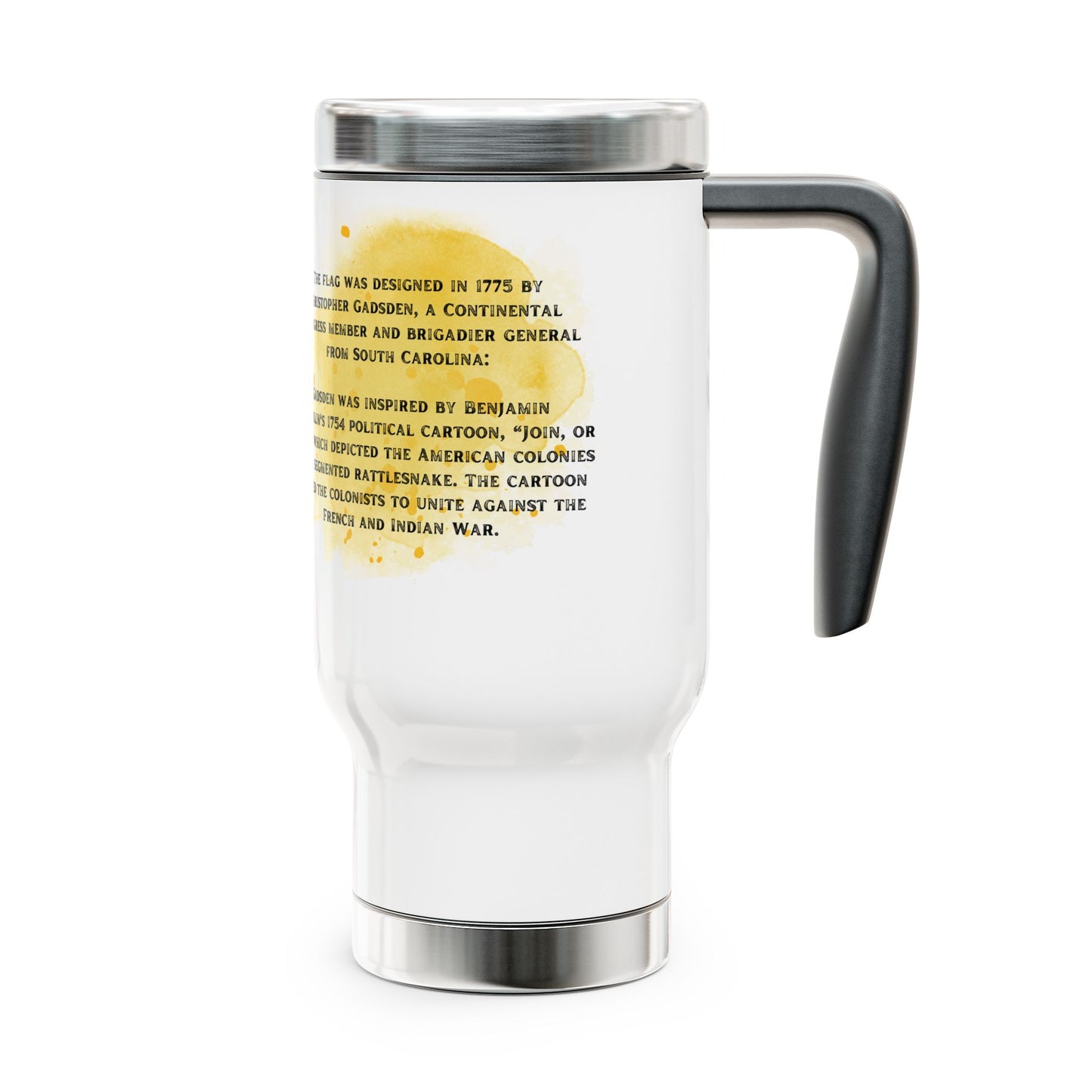 Stainless Steel Travel Mug with Handle, 14oz - Don't Tread on Me