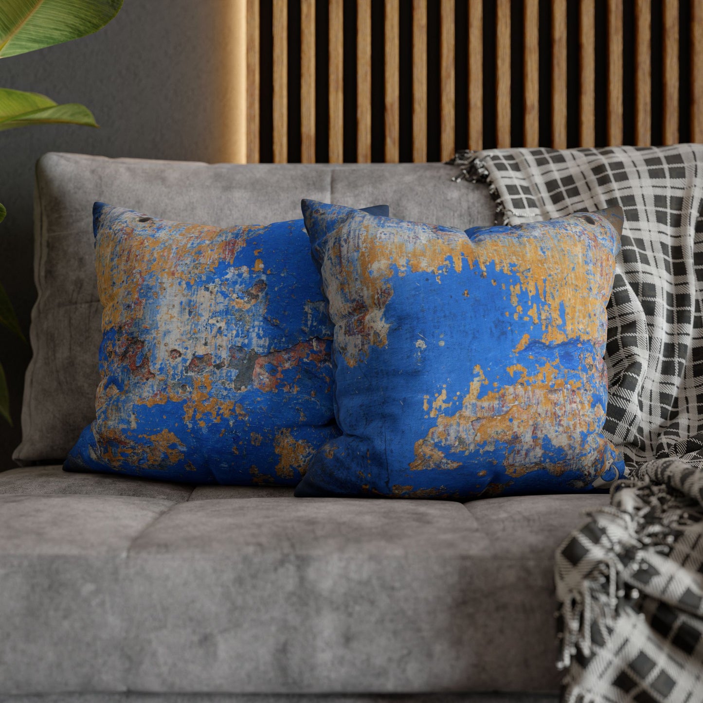 Spun Polyester Square Pillowcase - Blue Wall