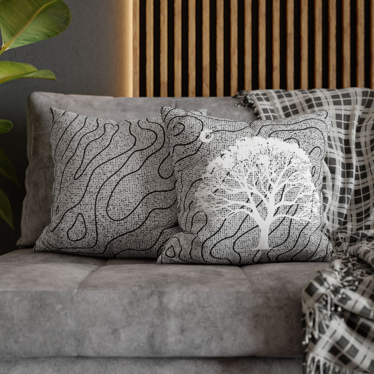 Spun Polyester Square Pillowcase - White Tree