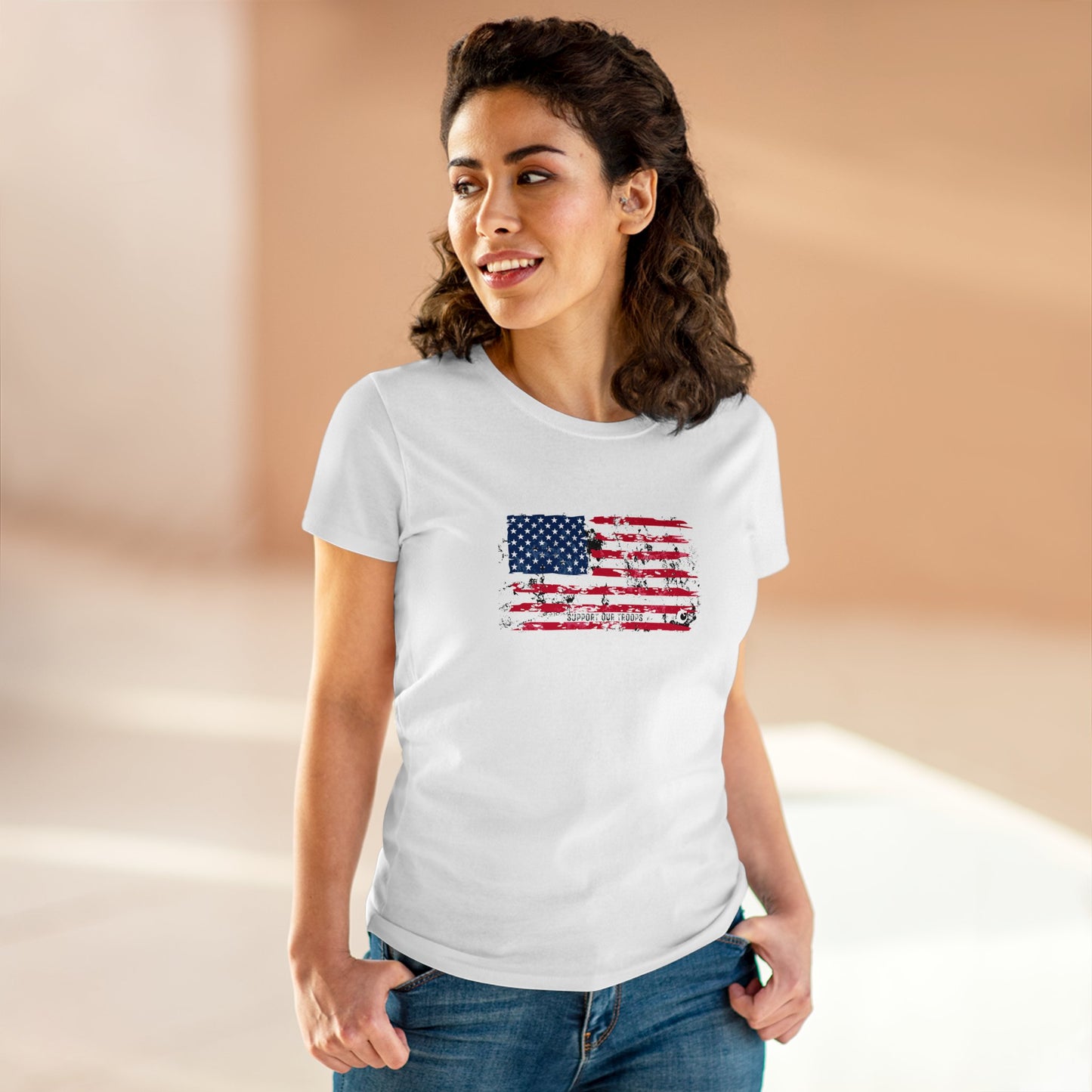 Women's Midweight Cotton Tee - Distressed Flag