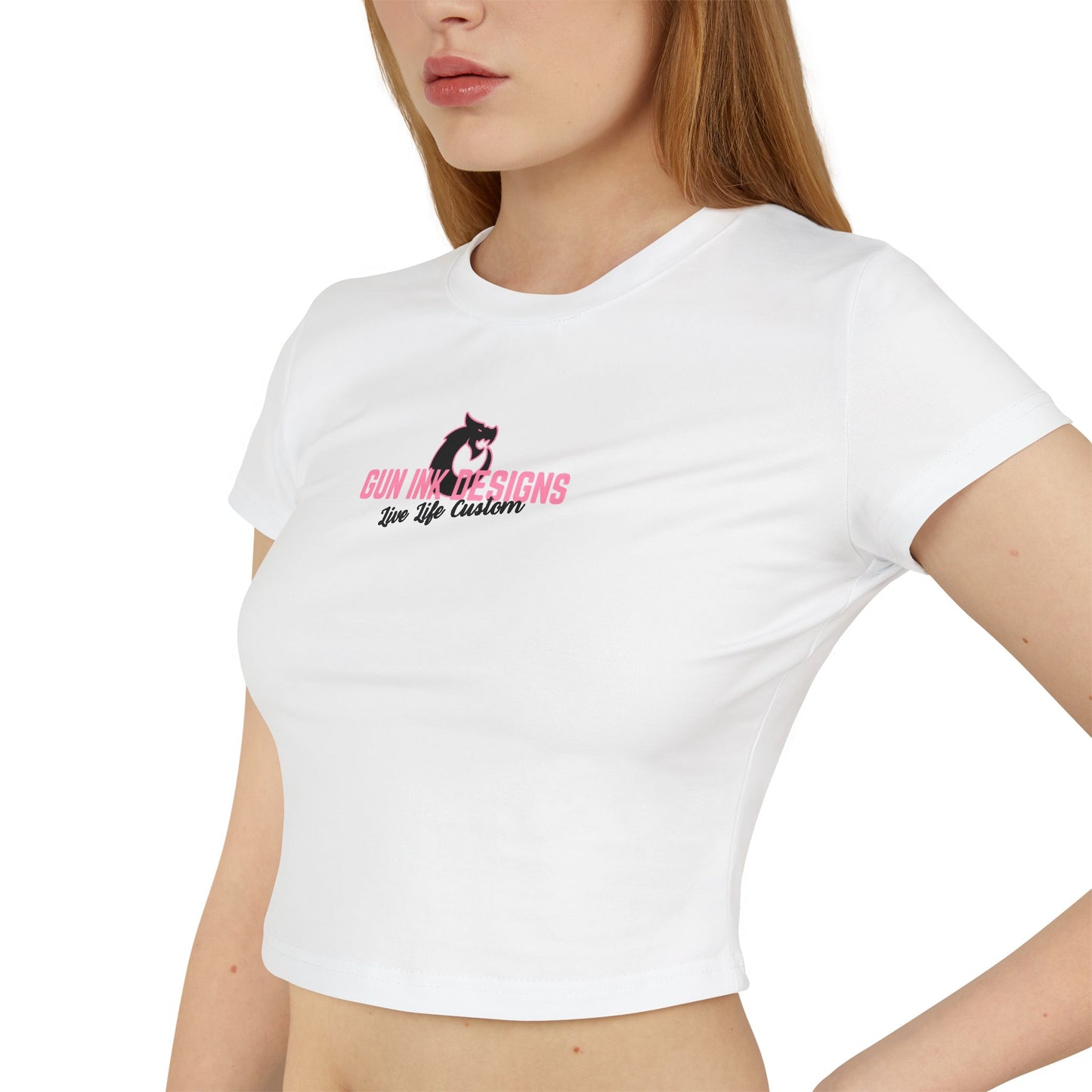 Women's Baby Tee - Pink GID logo