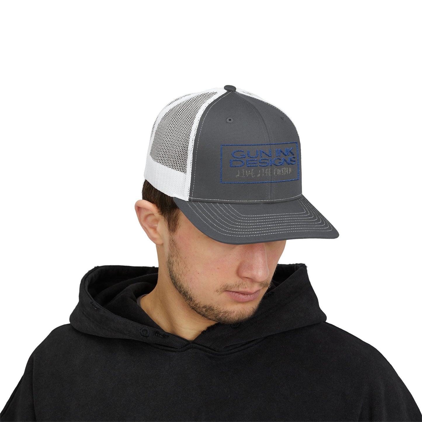 Snapback Trucker Cap - Blue and Gray Rectangle