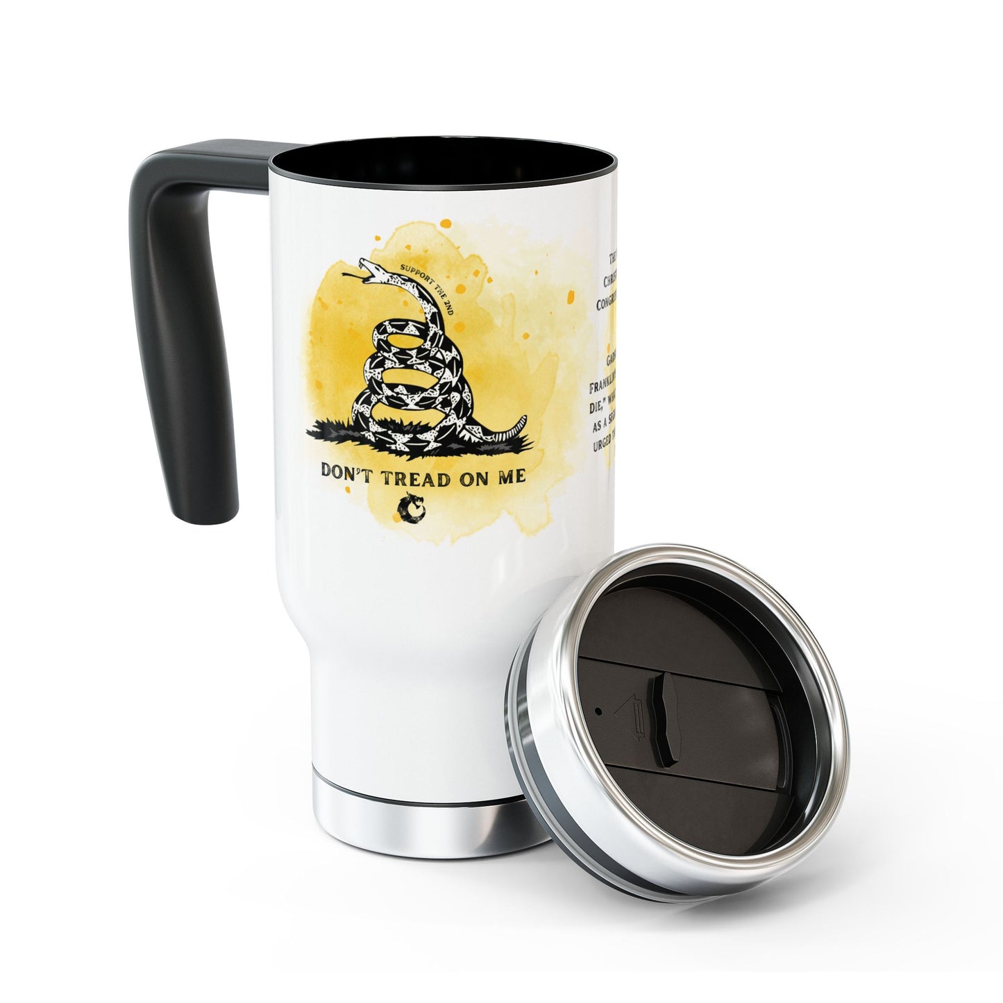 Stainless Steel Travel Mug with Handle, 14oz - Don't Tread on Me