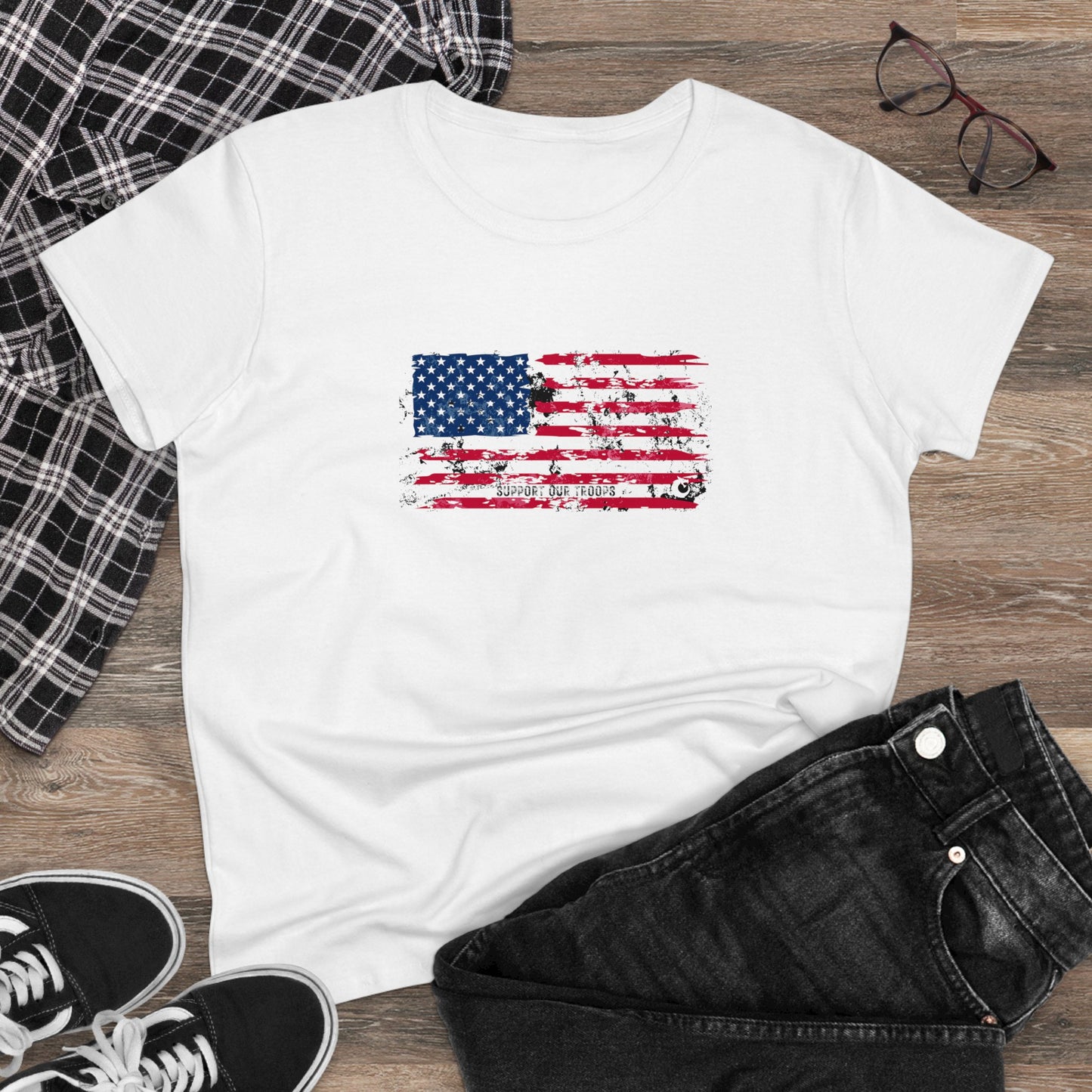 Women's Midweight Cotton Tee - Distressed Flag