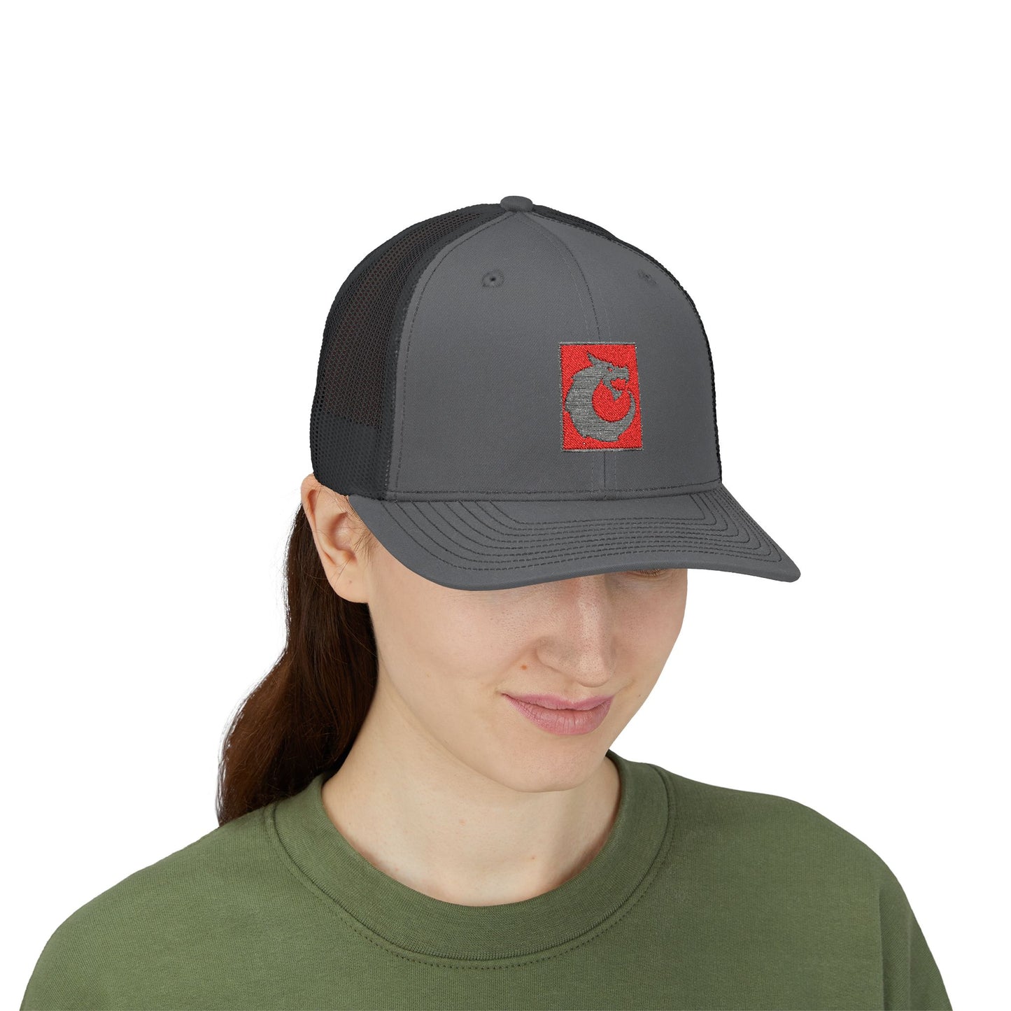 Snapback Trucker Cap - Gray Red Dragon