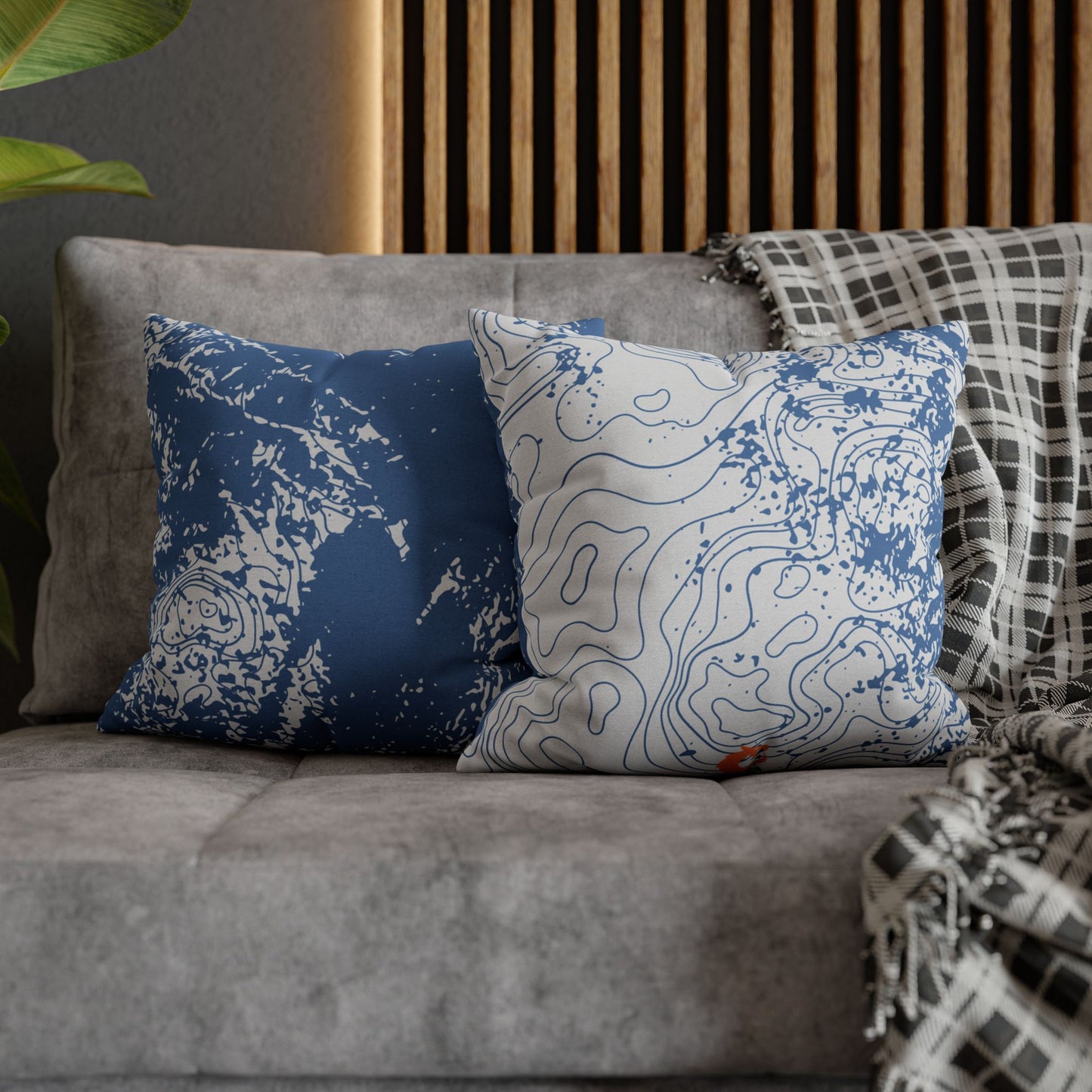 Spun Polyester Square Pillowcase - Blue Topography