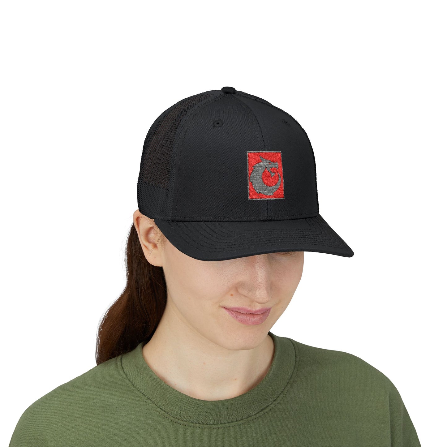 Snapback Trucker Cap - Gray Red Dragon