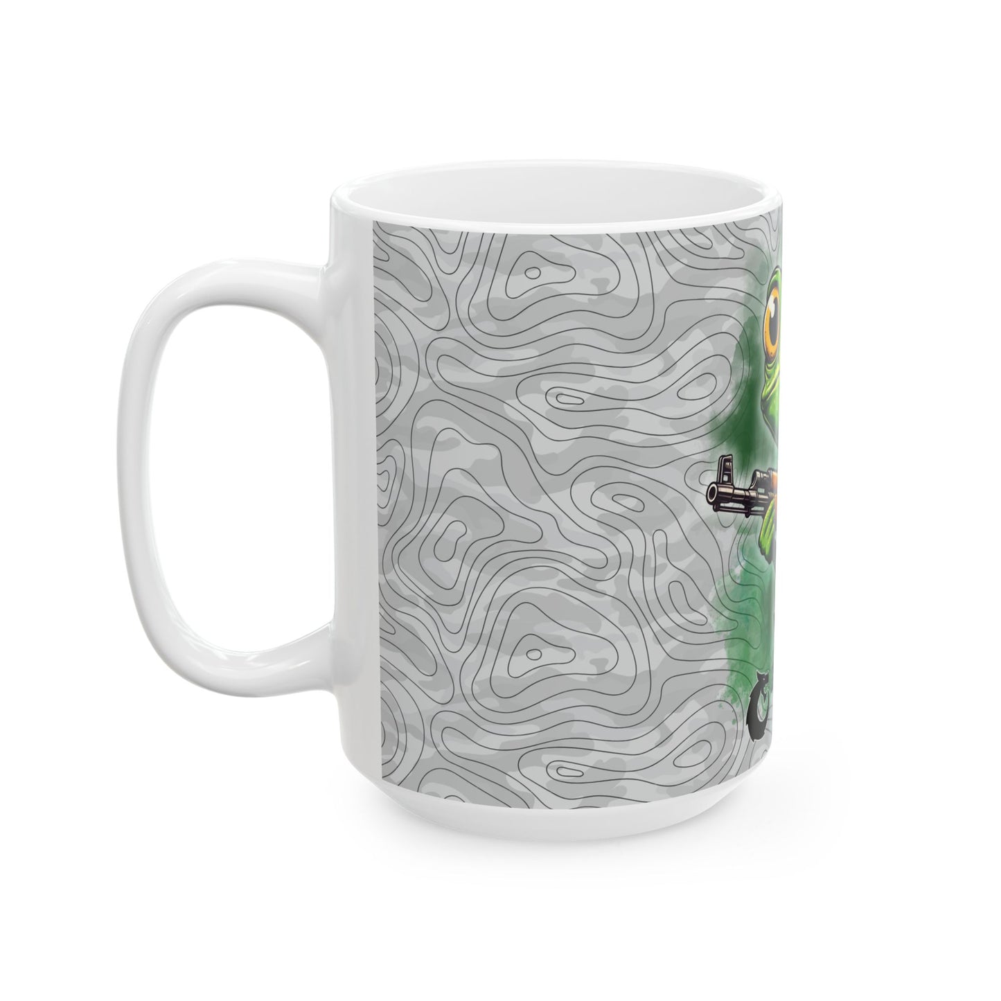 Funny Frog with AK47 Ceramic Mug - Unique Gift for Gun Lovers, 11oz & 15oz