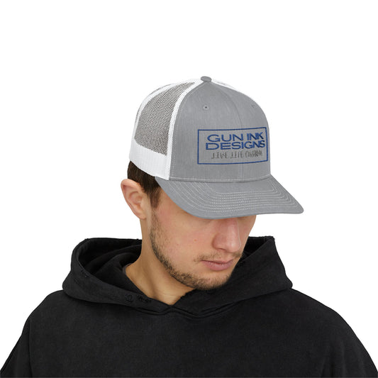 Snapback Trucker Cap - Blue and Gray Rectangle