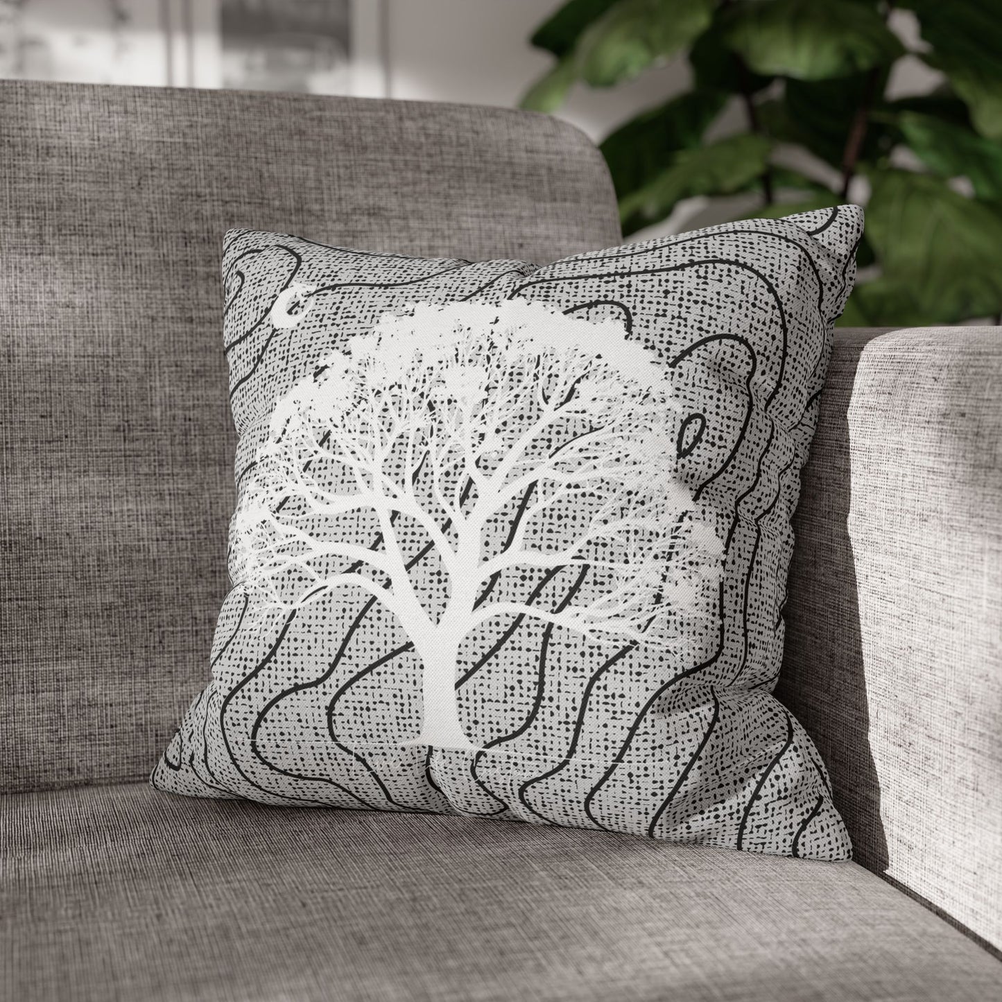 Spun Polyester Square Pillowcase - White Tree