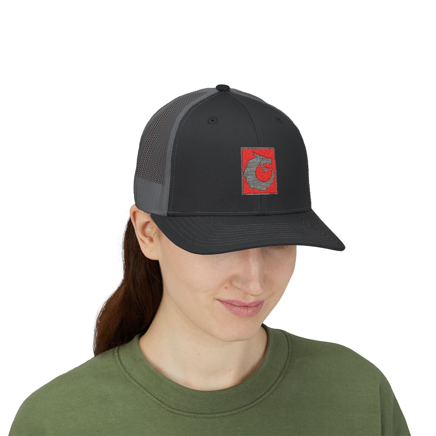 Snapback Trucker Cap - Gray Red Dragon