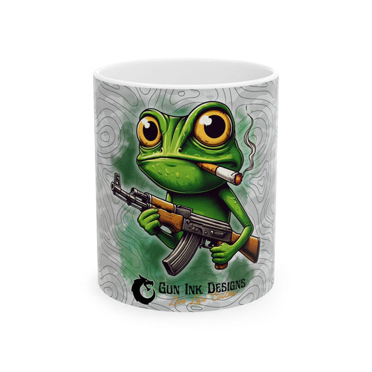 Funny Frog with AK47 Ceramic Mug - Unique Gift for Gun Lovers, 11oz & 15oz