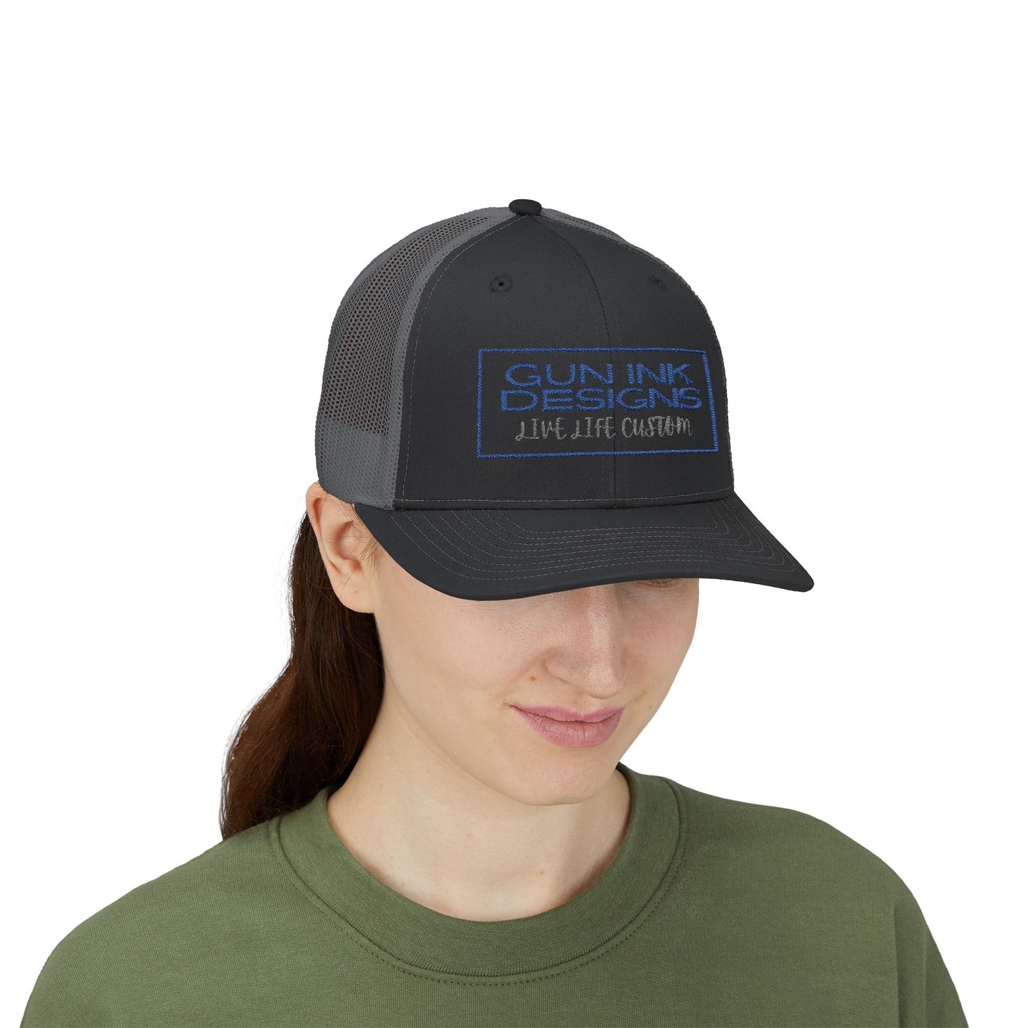 Snapback Trucker Cap - Blue and Gray Rectangle