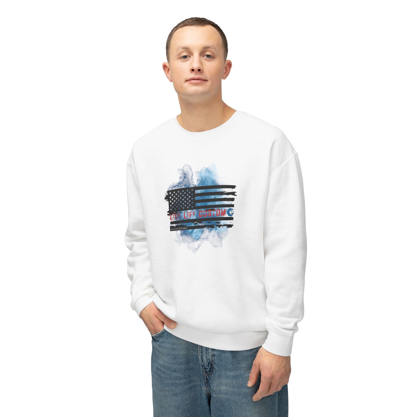 Lightweight Crewneck Sweatshirt - Water Color Flag