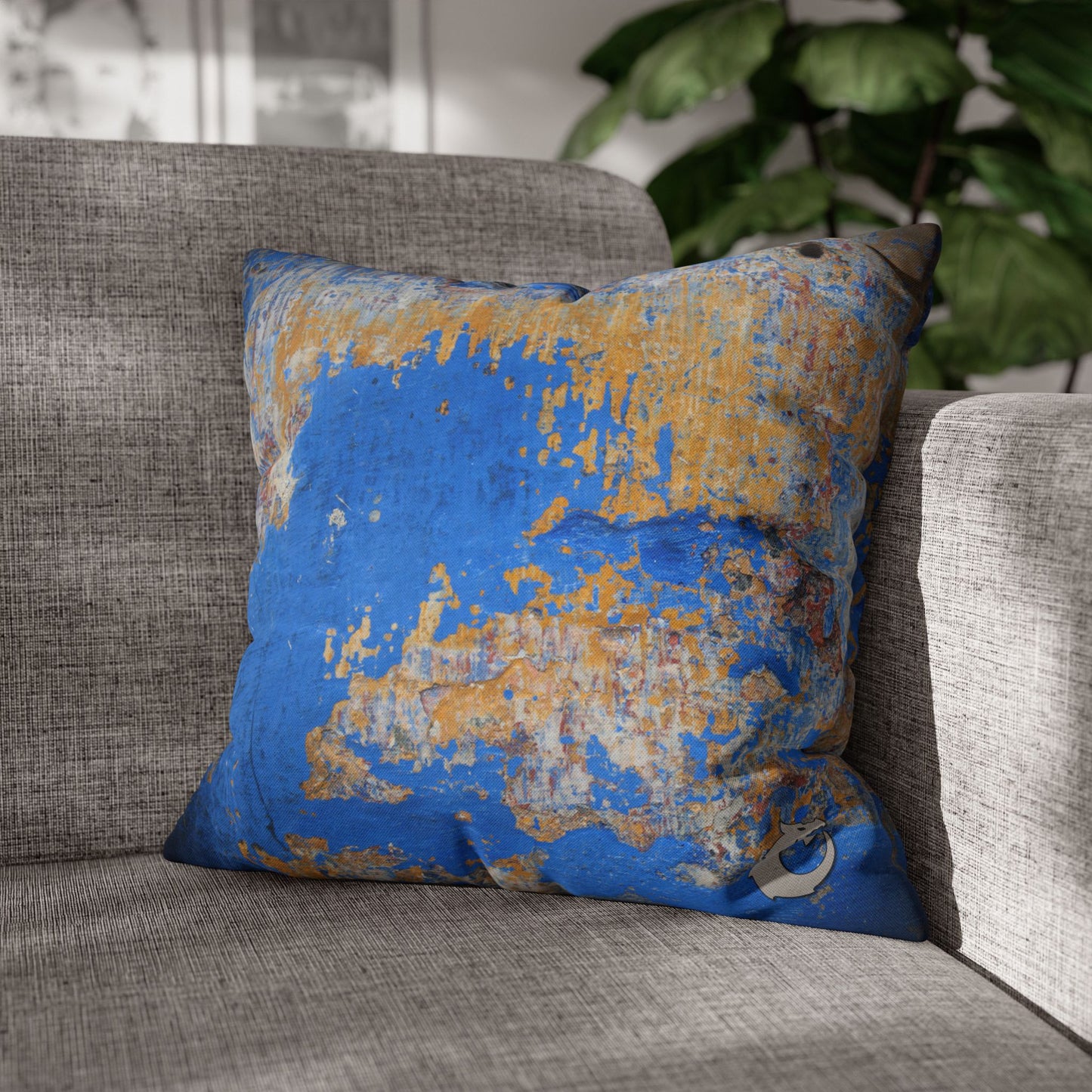 Spun Polyester Square Pillowcase - Blue Wall