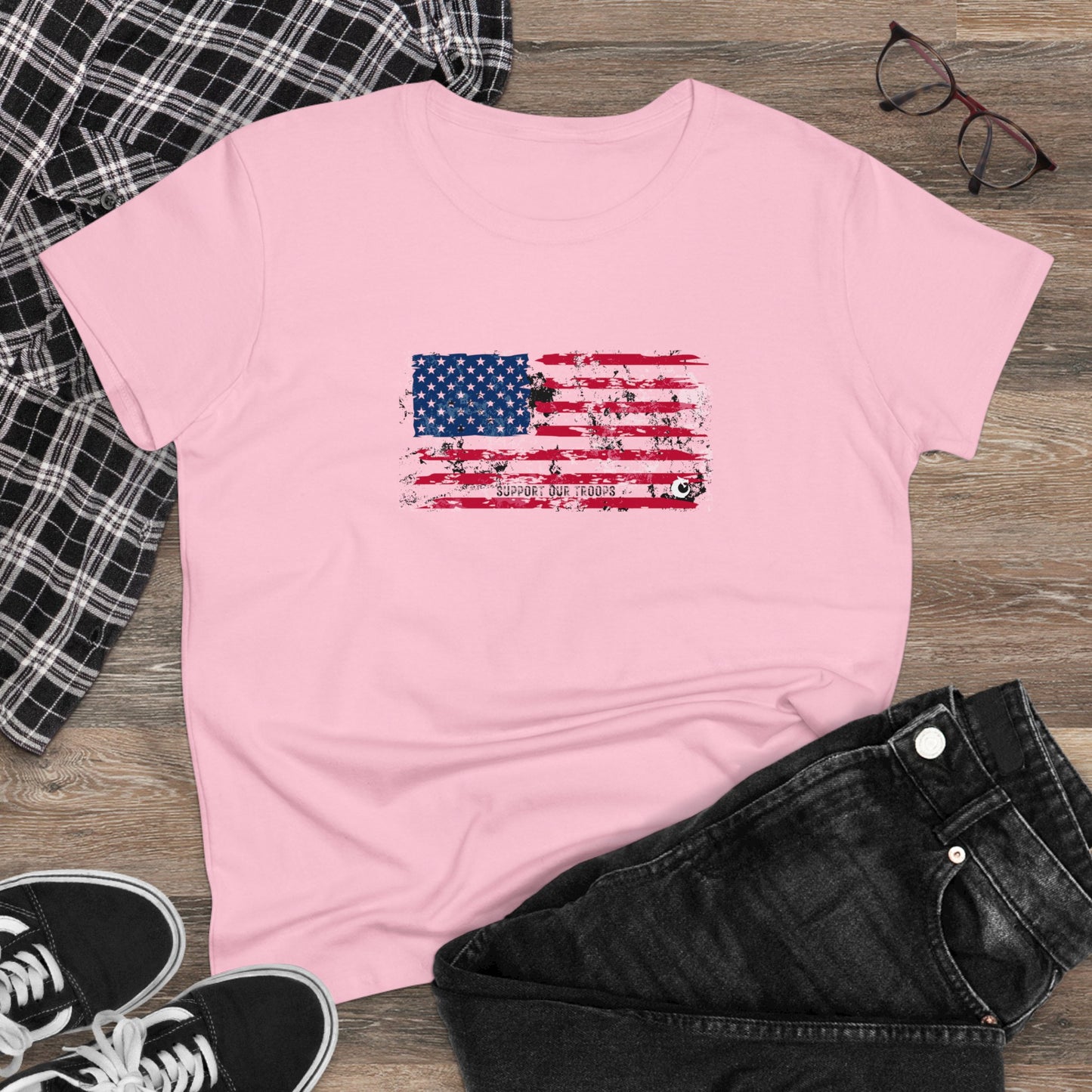 Women's Midweight Cotton Tee - Distressed Flag