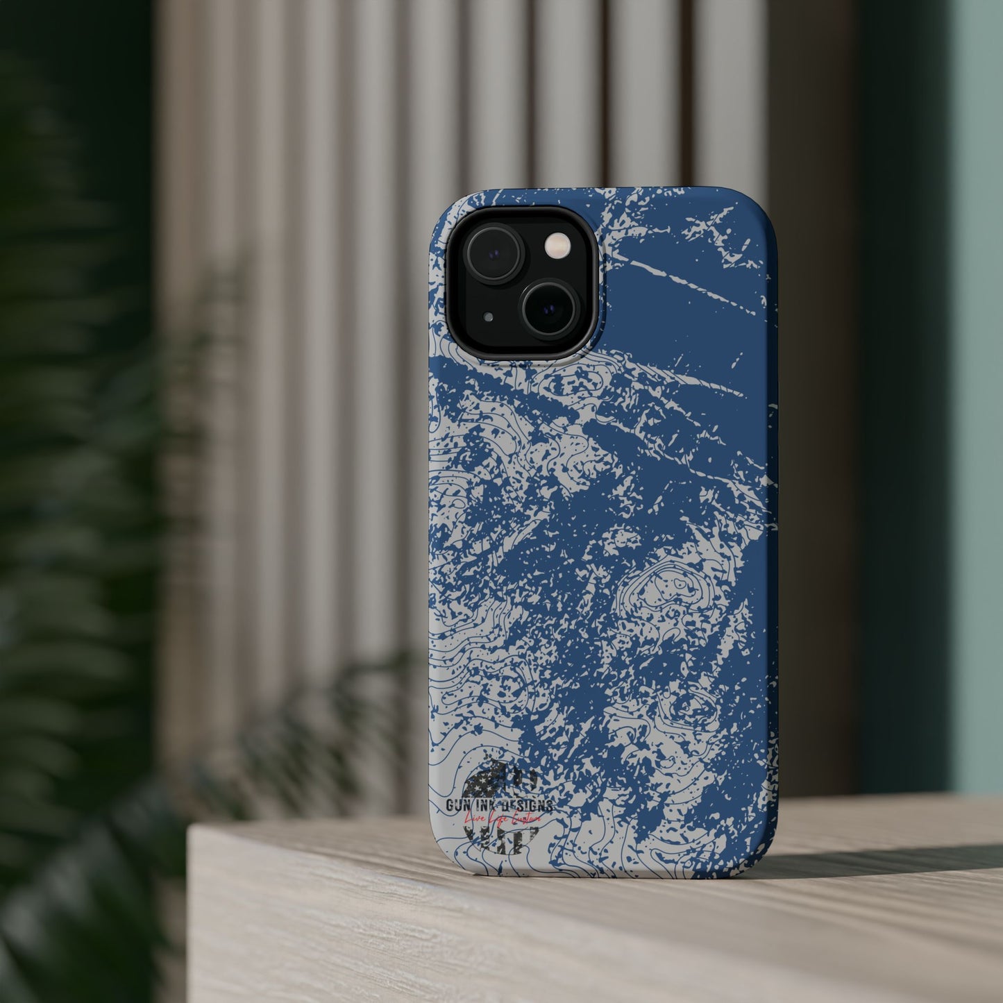 Magnetic Tough Phone Cases - Blue topo camo