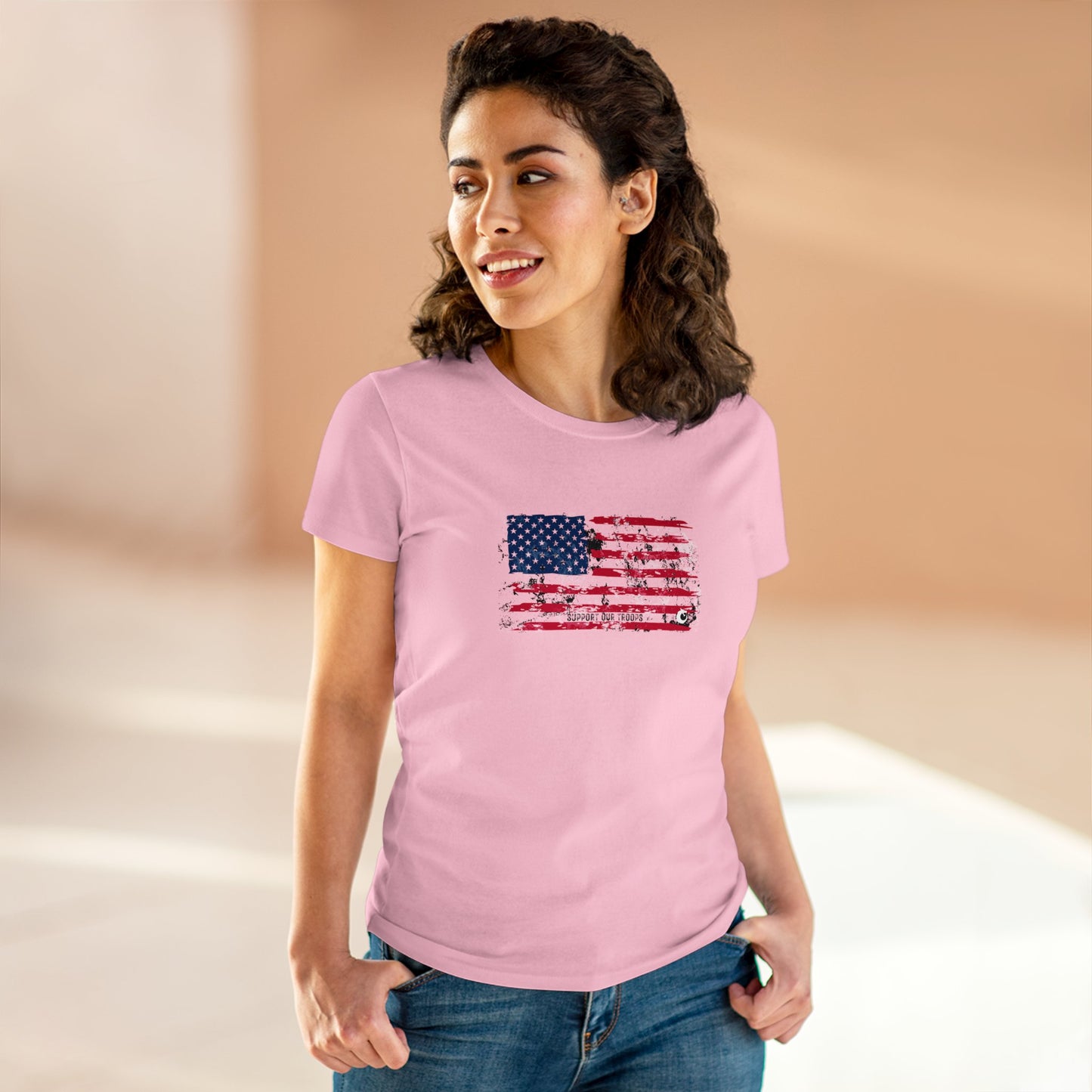 Women's Midweight Cotton Tee - Distressed Flag
