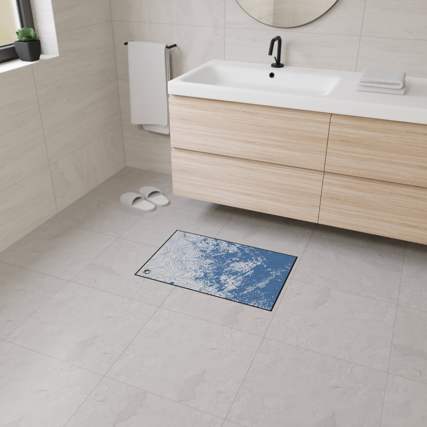 Stylish Heavy Duty Floor Mat - Blue Topographic Design