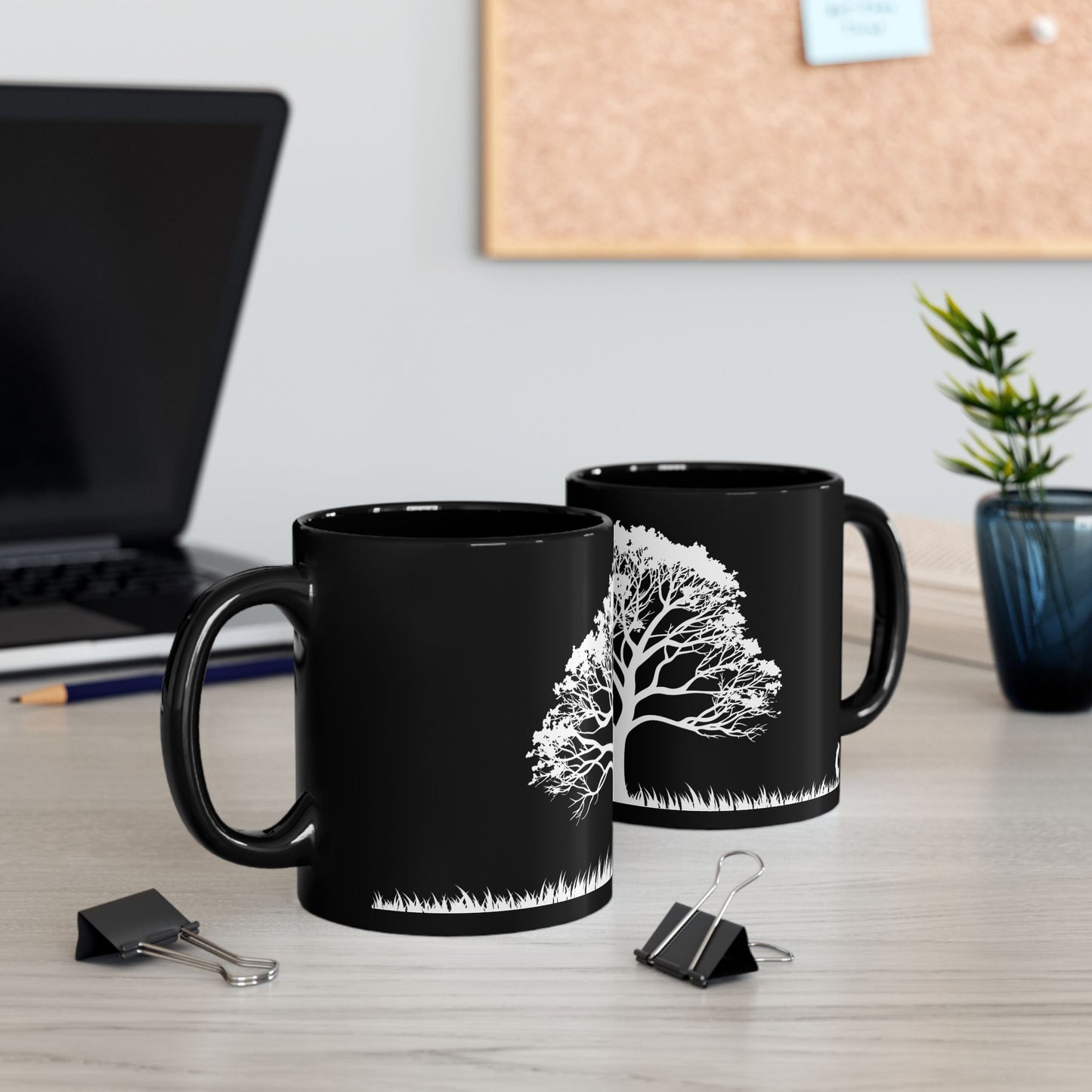Black Mug (11oz, 15oz) - White Tree