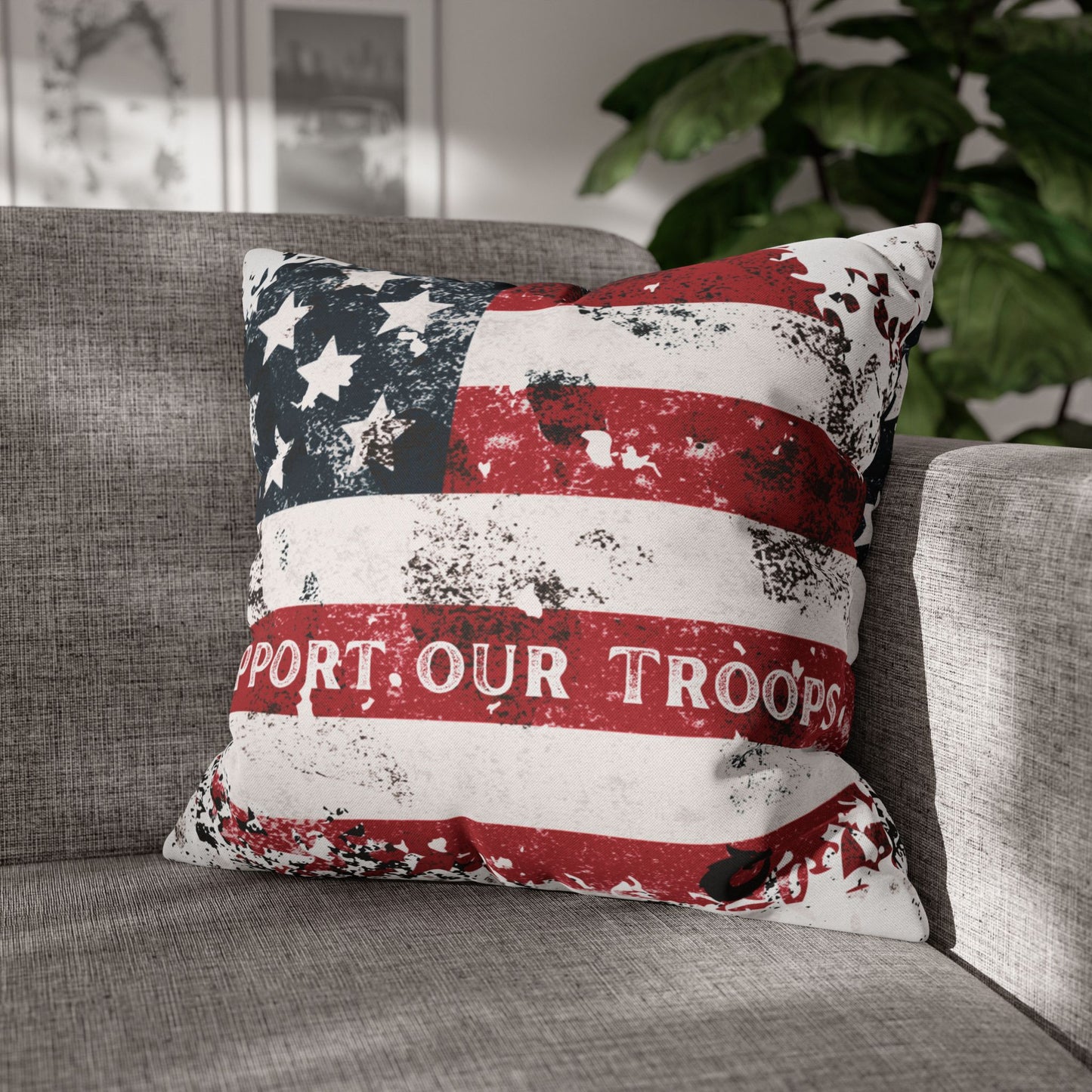 Spun Polyester Square Pillowcase - Support our Troops